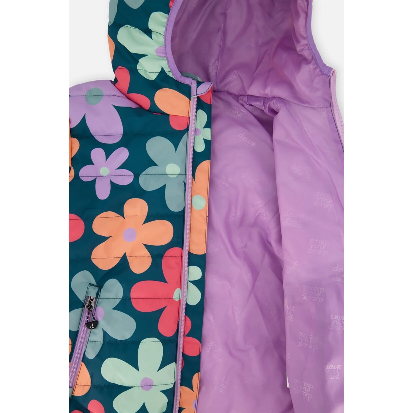 Deux par Deux DEUX PAR DEUX - Manteau mi-saison matelassée vert imprimé de fleurs 'Printed simple flowers'