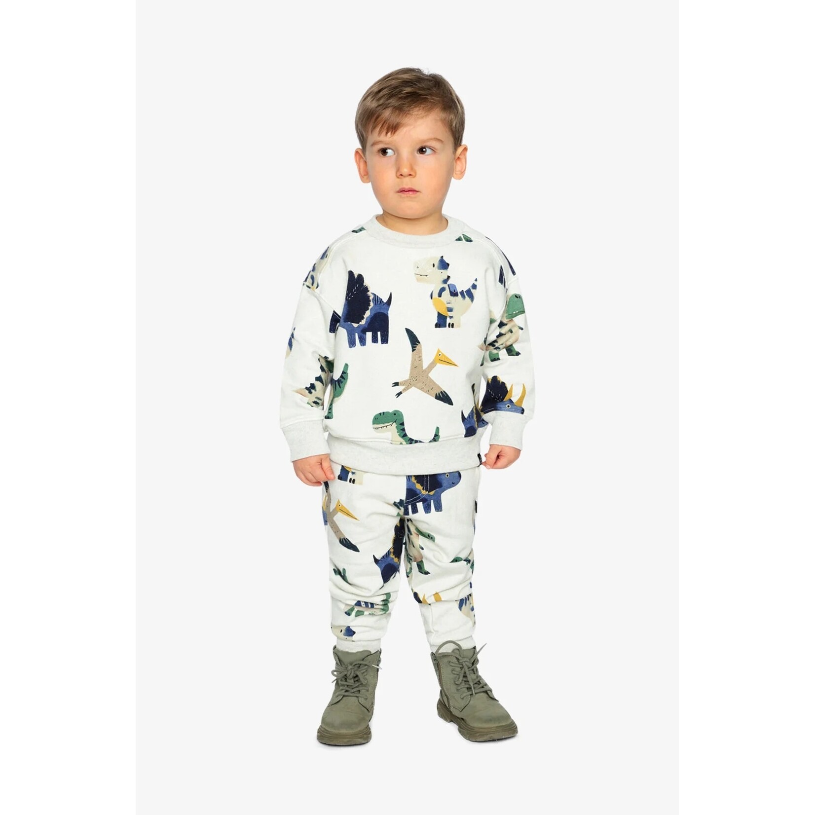 Deux par Deux DEUX PAR DEUX - Pantalon de jogging en molleton beige imprimé dinosaures 'Petits fossiles'