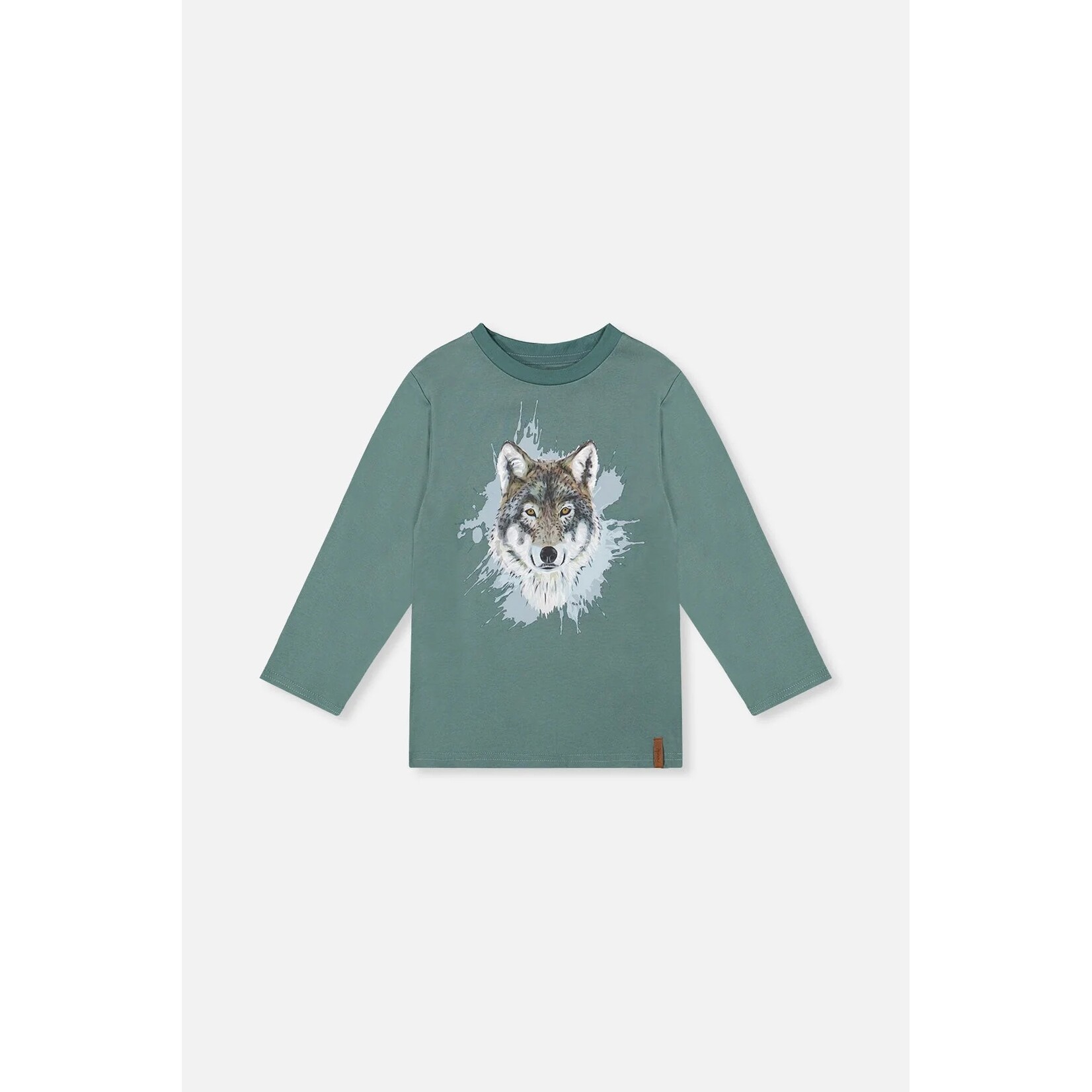 Deux par Deux DEUX PAR DEUX - T-shirt turquoise à manches longues avec un imprimé graphique de loup