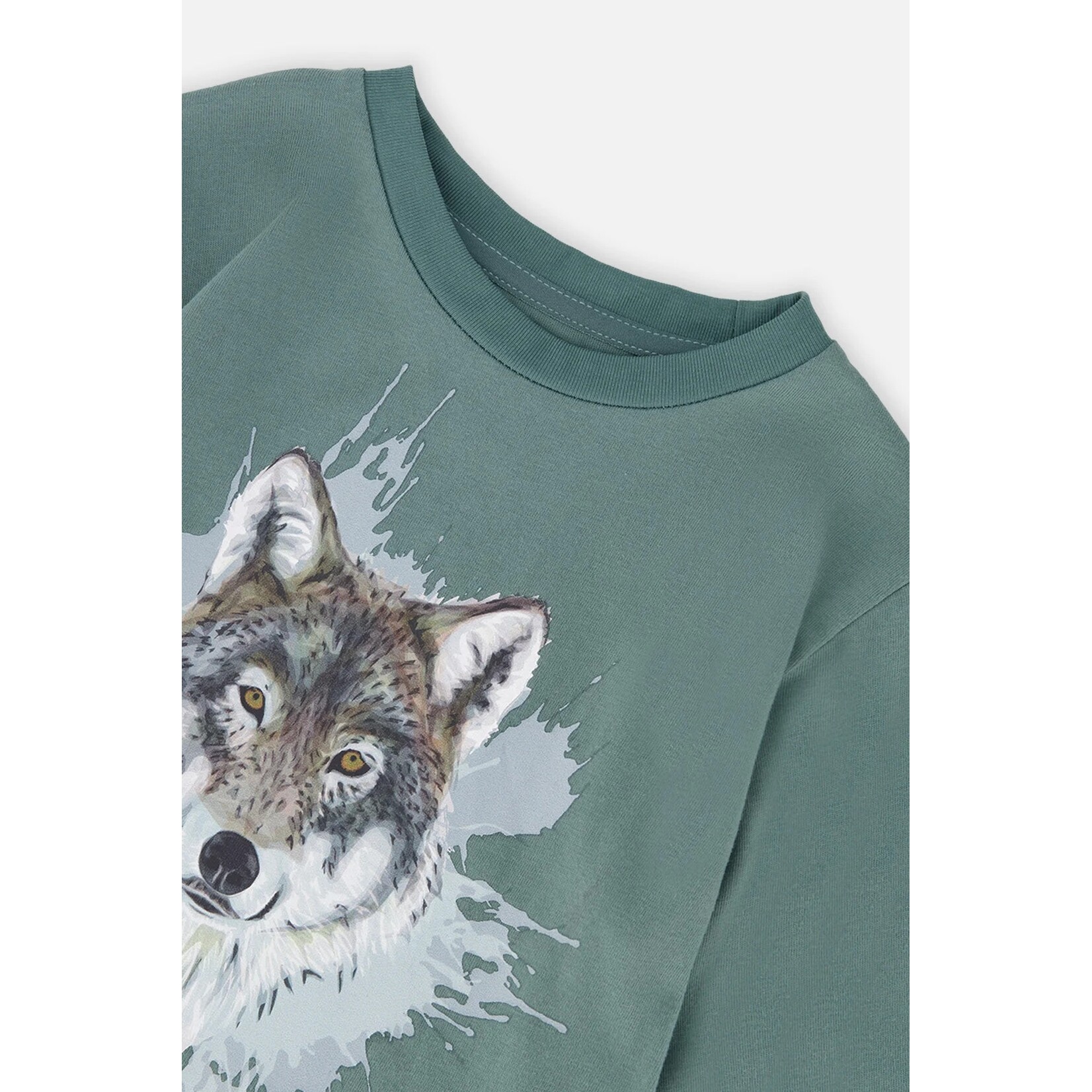 Deux par Deux DEUX PAR DEUX - Turquoise long-sleeved T-shirt with a graphic wolf print