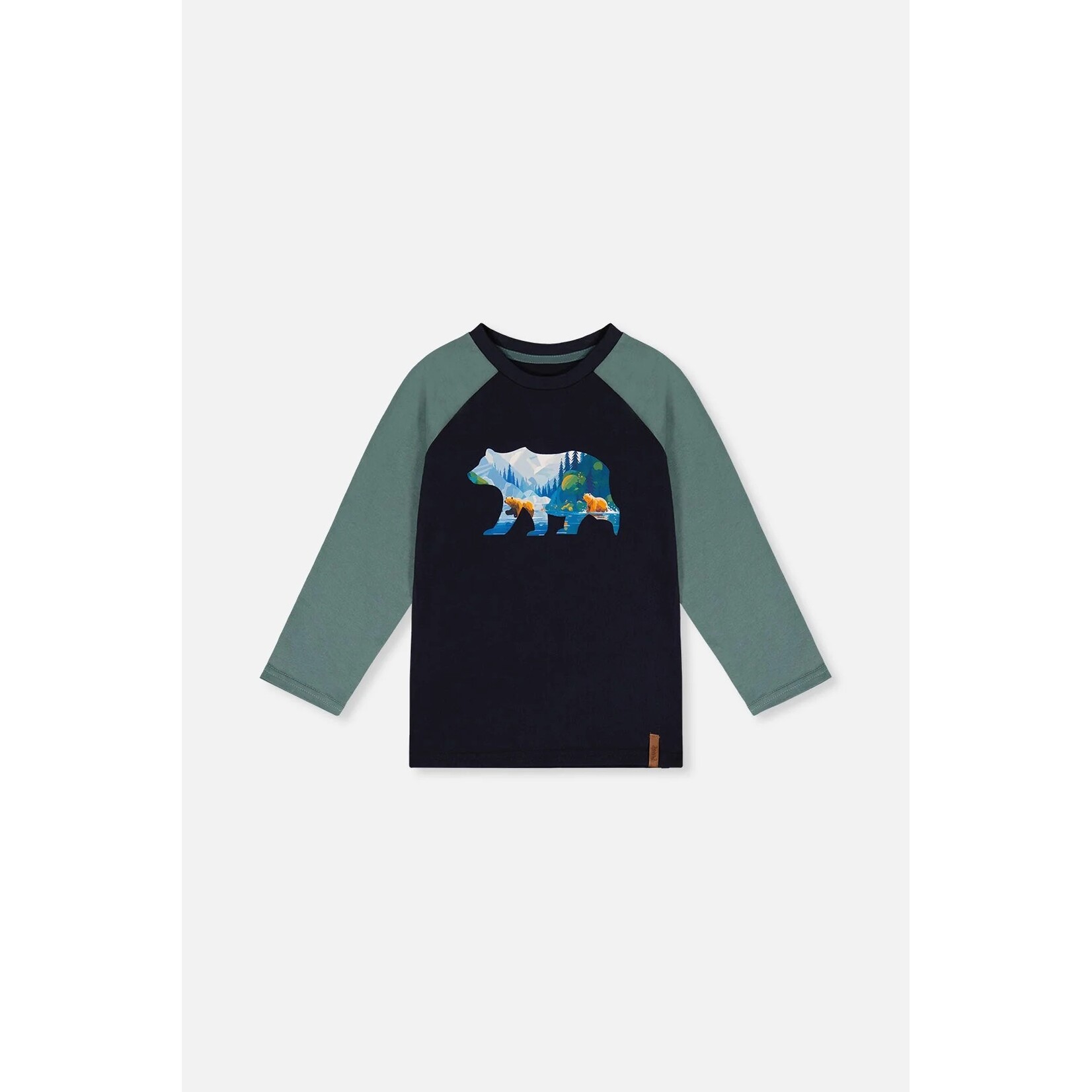 Deux par Deux DEUX PAR DEUX - Dark blue and green raglan t-shirt with bear-inspired graphic print