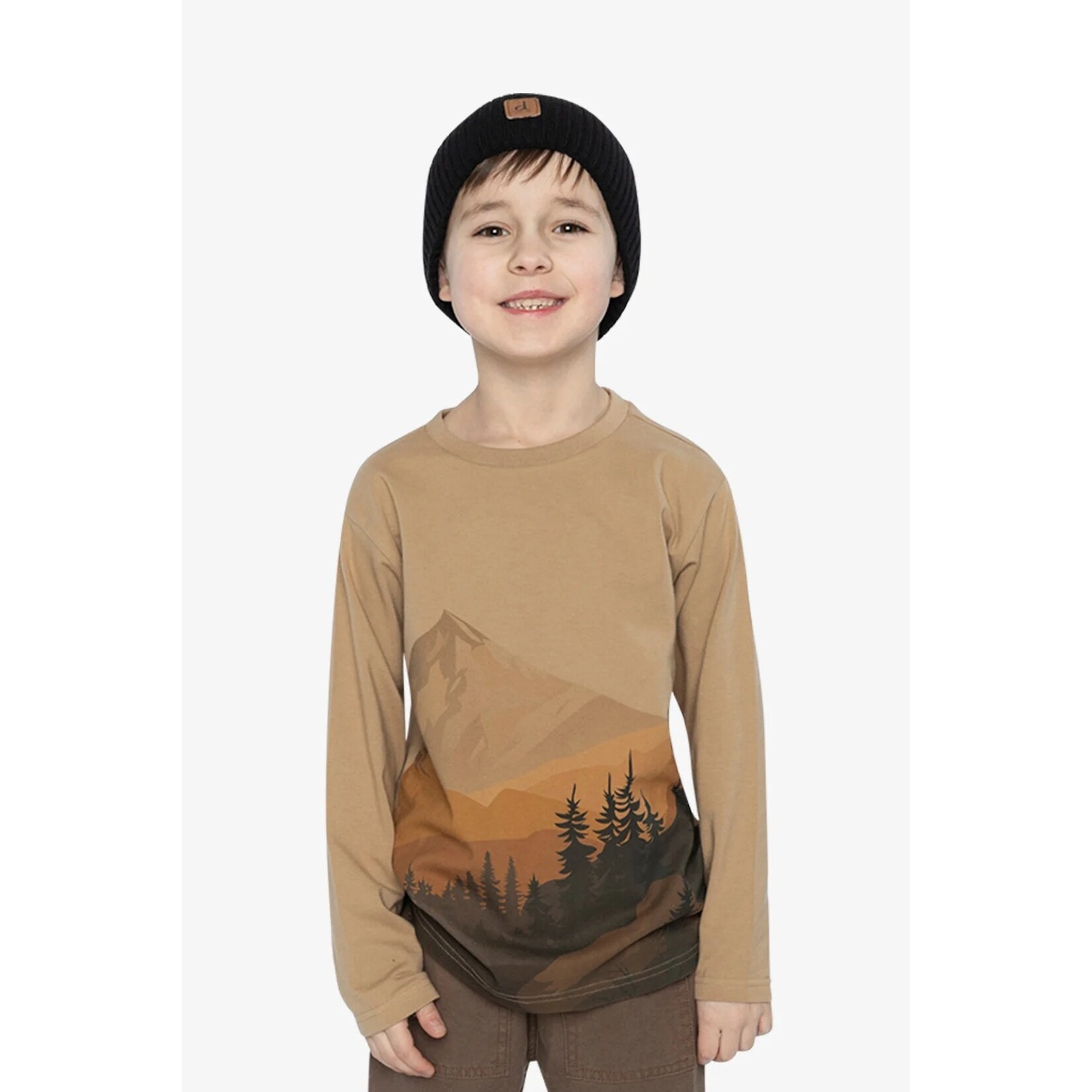 Deux par Deux DEUX PAR DEUX - T-shirt beige à manches longues avec un imprimé graphique de montagnes
