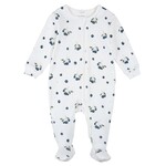 Petit Lem PETIT LEM - Pyjama de bébé blanc côtelé à imprimé de bleuets