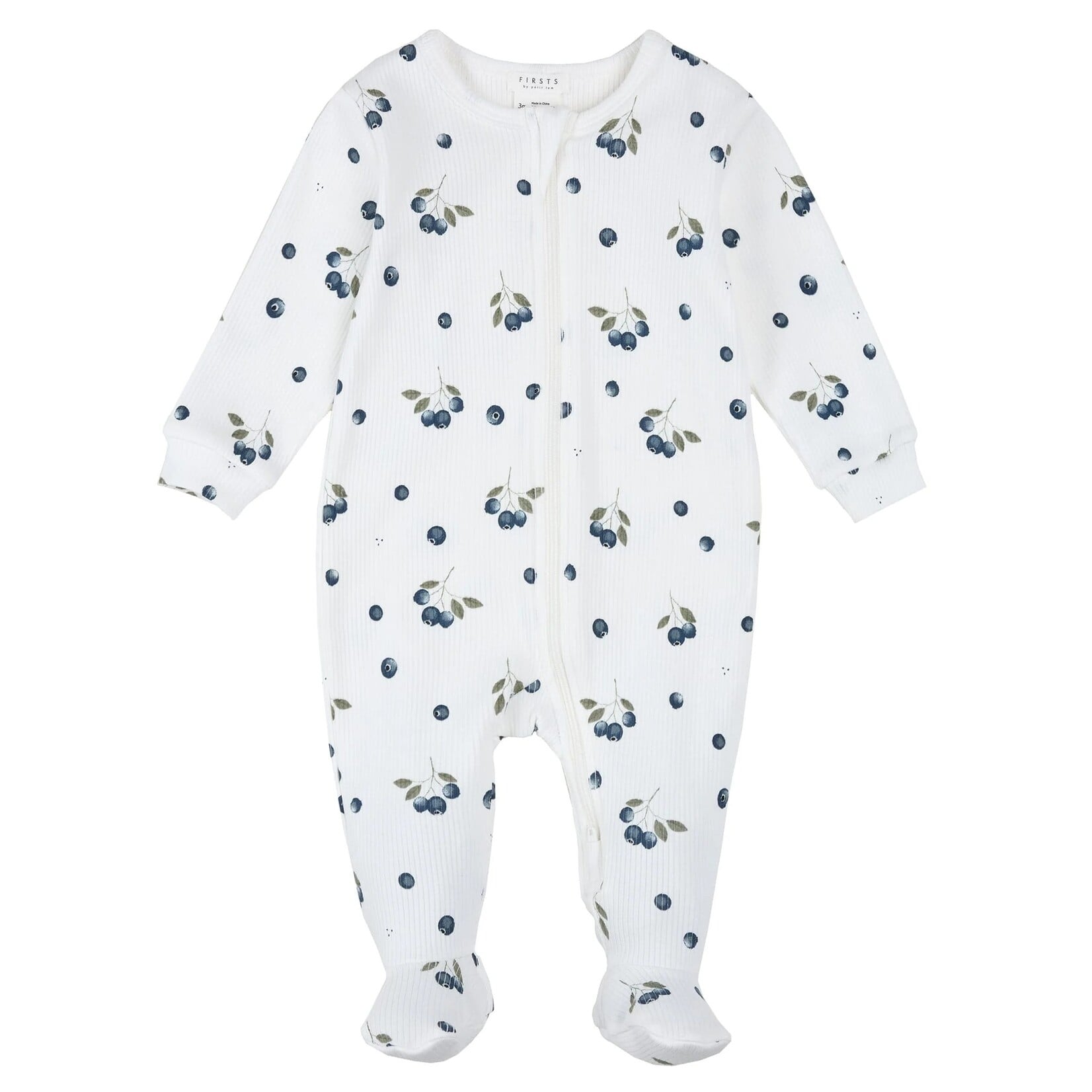 Petit Lem PETIT LEM - Pyjama de bébé blanc côtelé à imprimé de bleuets