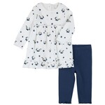Petit Lem PETIT LEM - White ribbed dress with blueberry print and blue leggings set