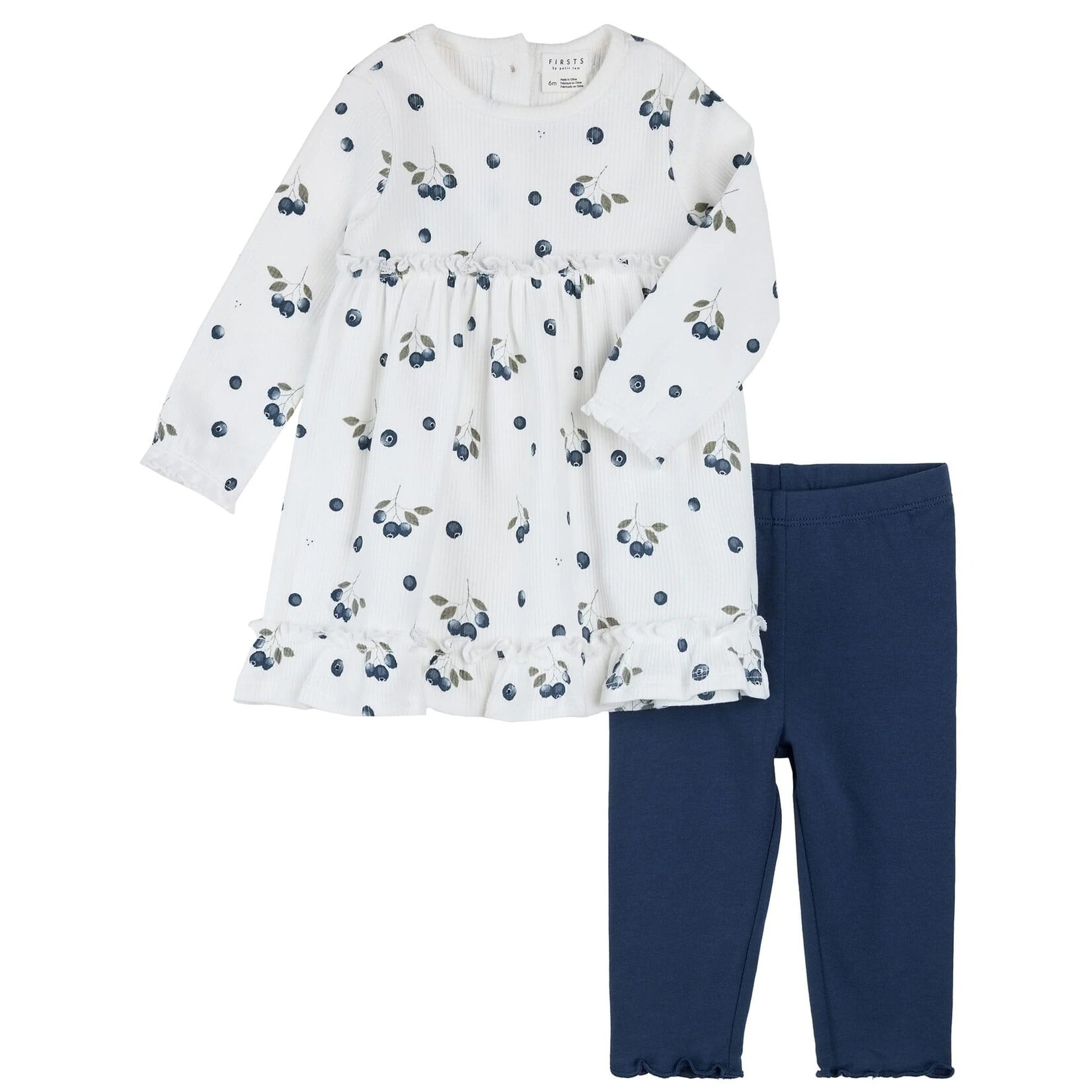 Petit Lem PETIT LEM - Ensemble robe blanche côtelé à imprimé de bleuets et legging bleu