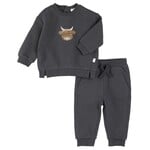 Petit Lem PETIT LEM - Ensemble deux pièces chandail et pantalon gris foncé de style ottoman avec tête de vache brodée