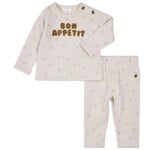 Petit Lem PETIT LEM - Ensemble deux pièces chandail et pantalon gaufré beige à imprimé de croissants 'Bon appétit'