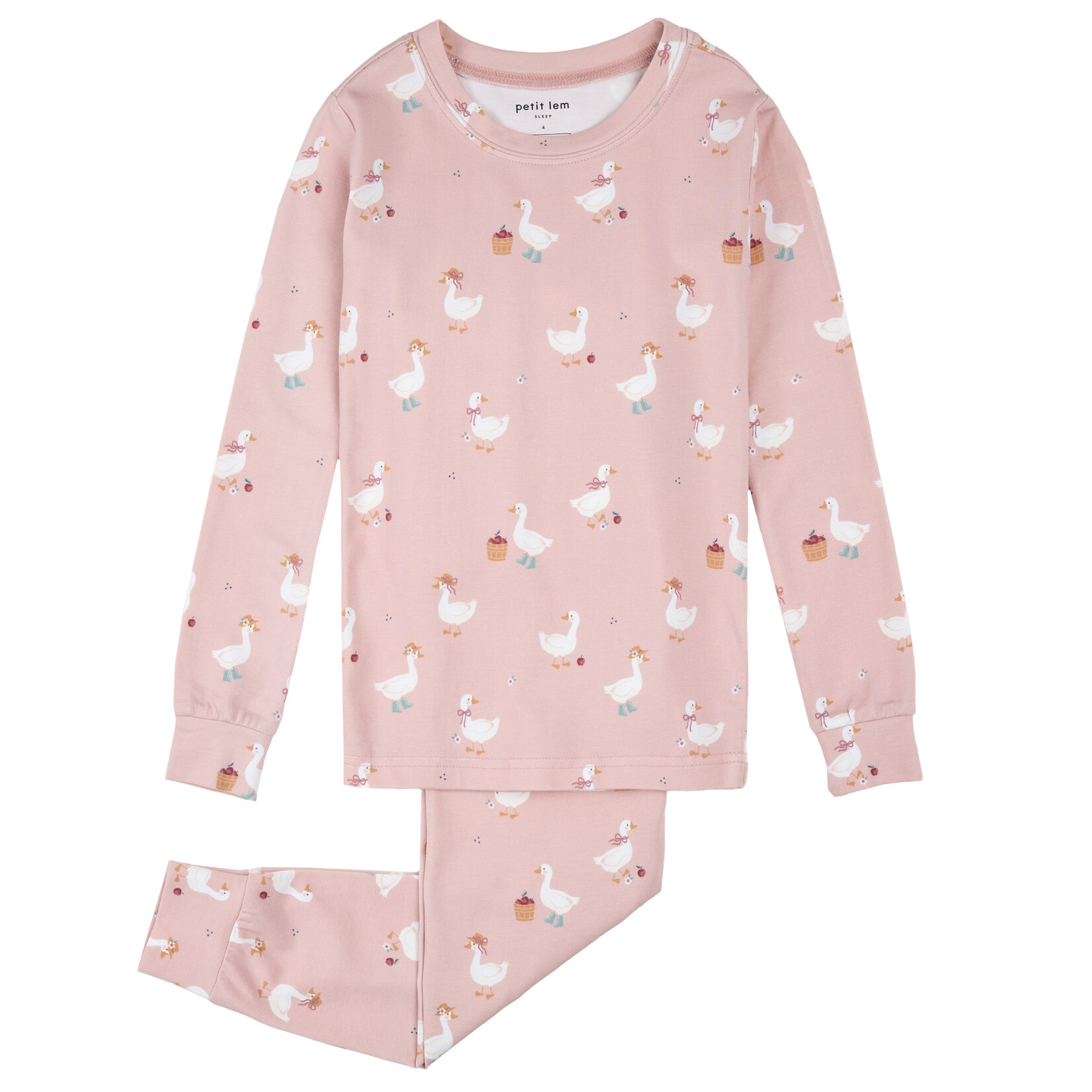 Petit Lem PETIT LEM - Pink pajama set with a white autumn duck print (2 pcs.)