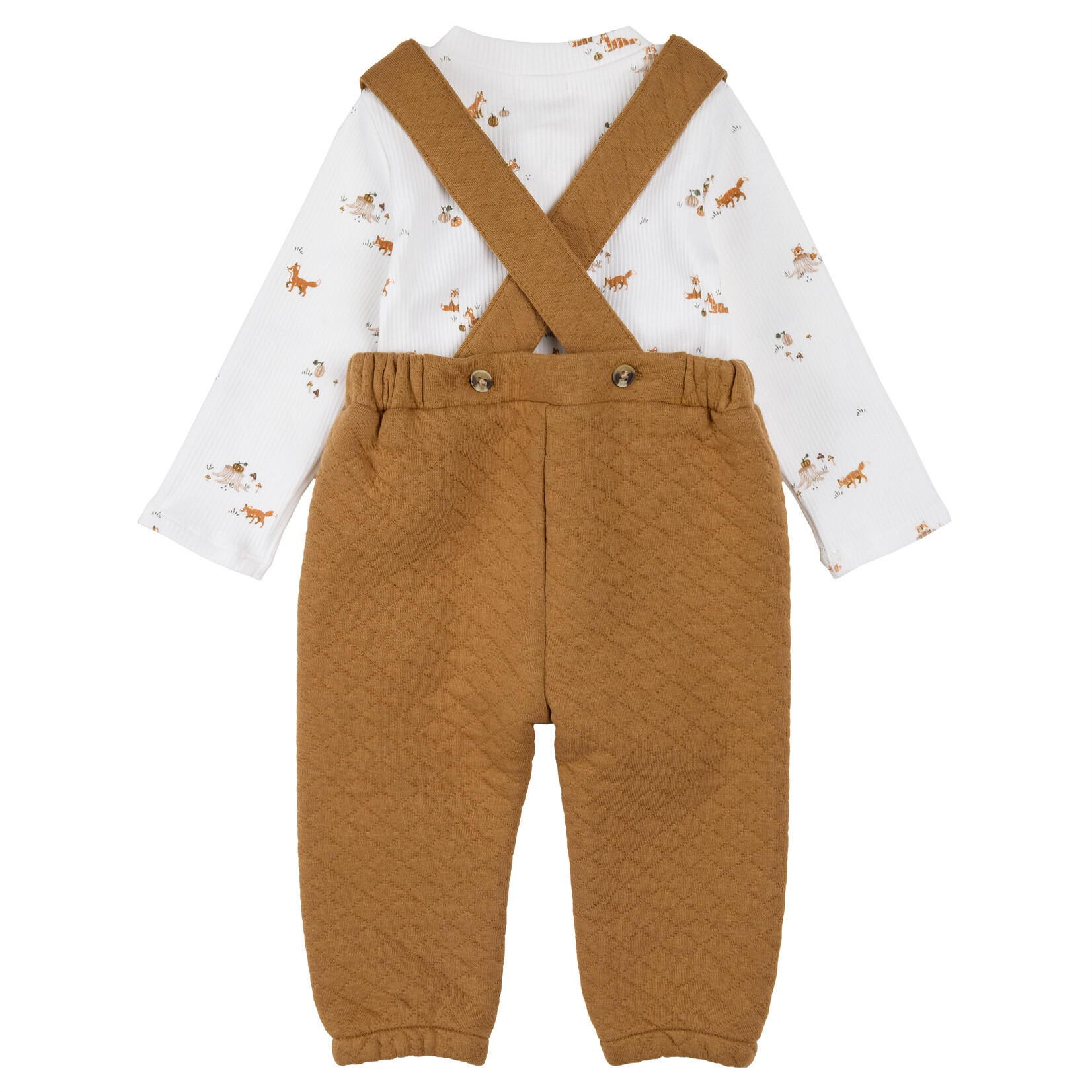 Petit Lem PETIT LEM - Onesie with autumn fox print and brown overalls with a waffle effect two-piece set