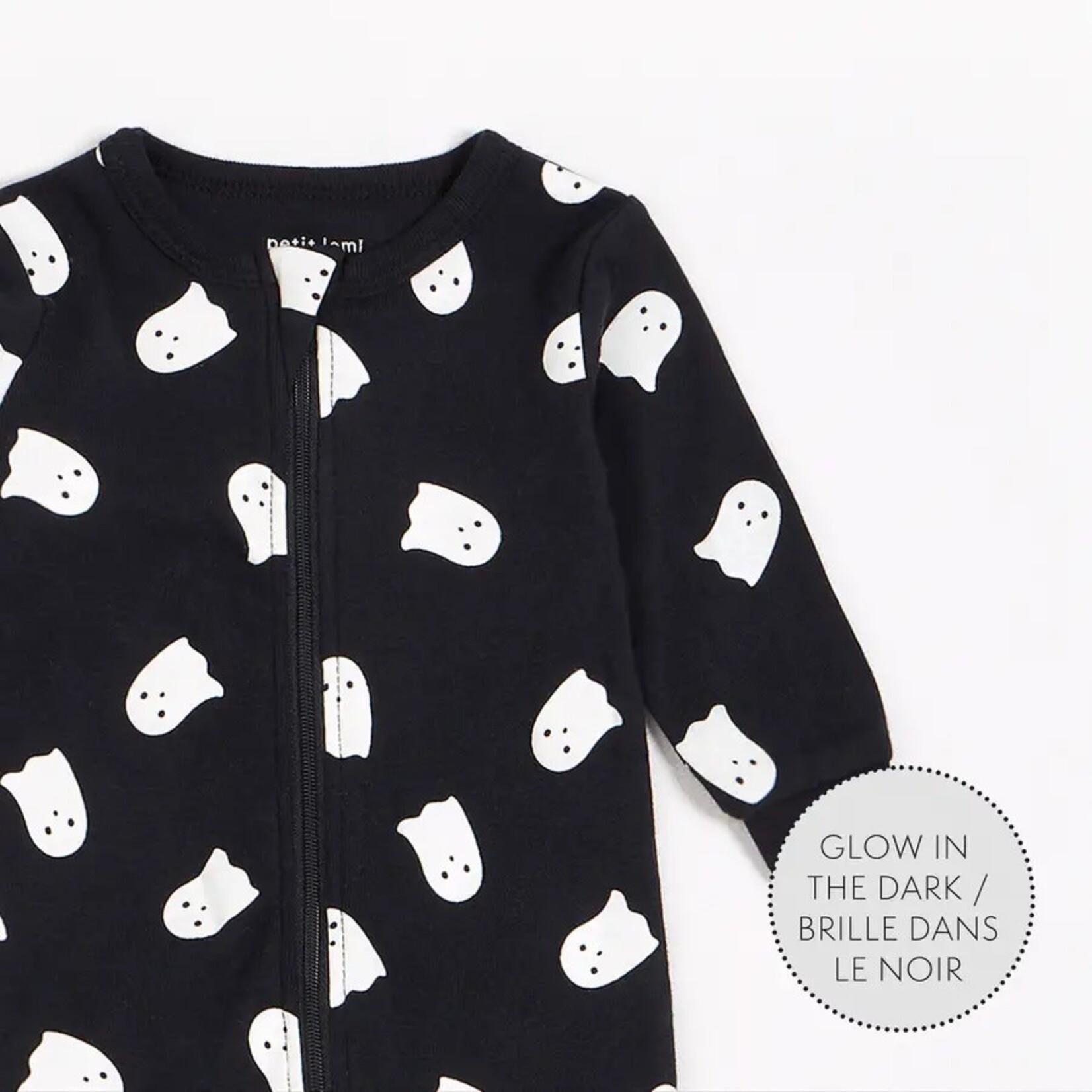 Petit Lem PETIT LEM - Pyjama de bébé noire à imprimés de fantômes phosphorescent
