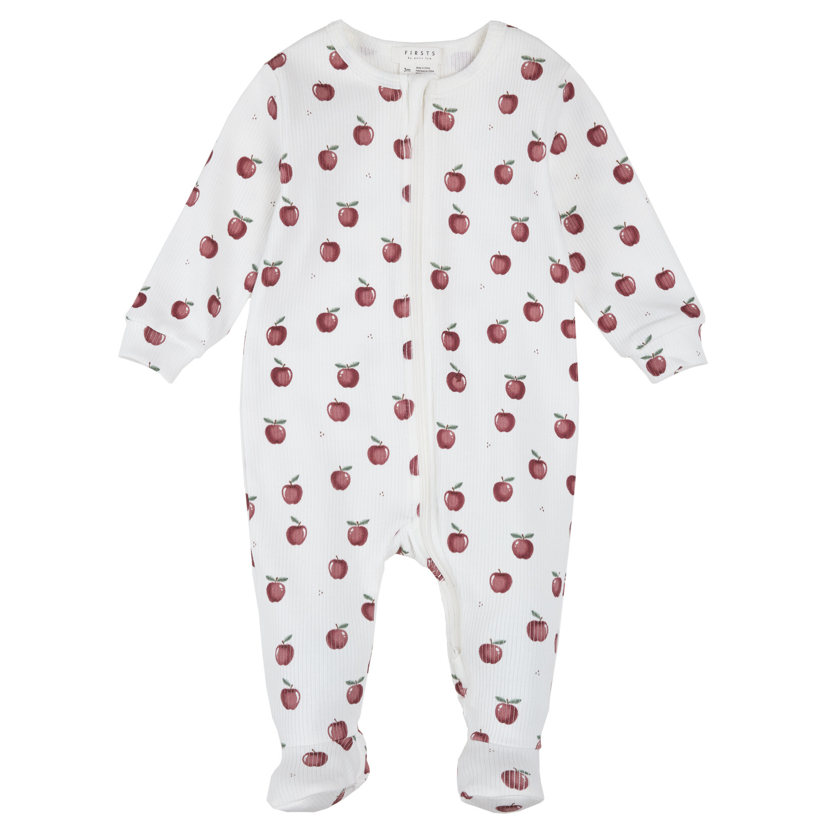 Petit Lem PETIT LEM - Pyjama de bébé blanc côtelé à imprimé de pommes