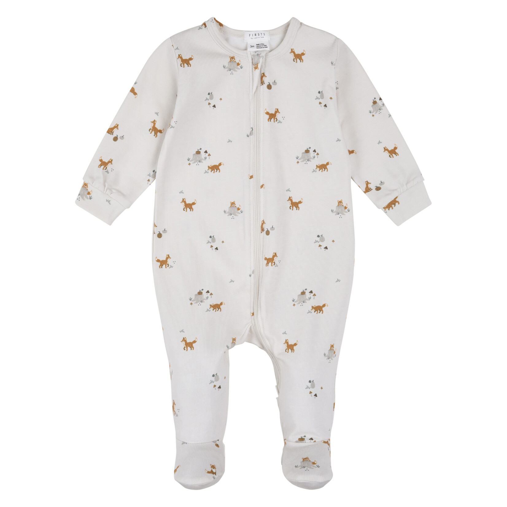 Petit Lem PETIT LEM - Pyjama de bébé beige à imprimé de renards d'automne