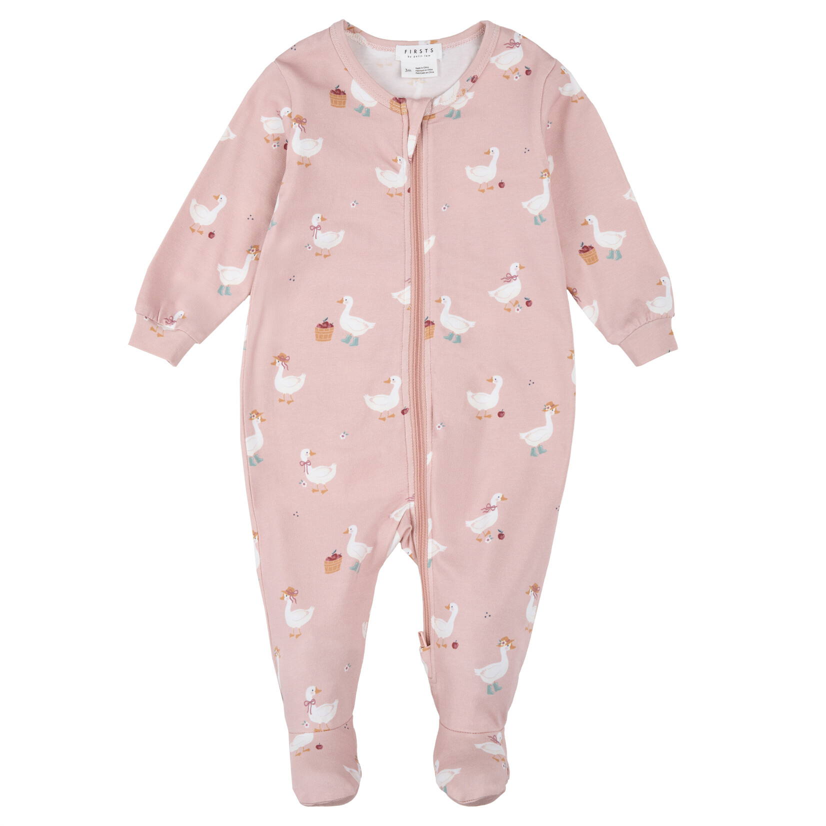 Petit Lem PETIT LEM - Pyjama de bébé rose à imprimé de canards blancs d'automne