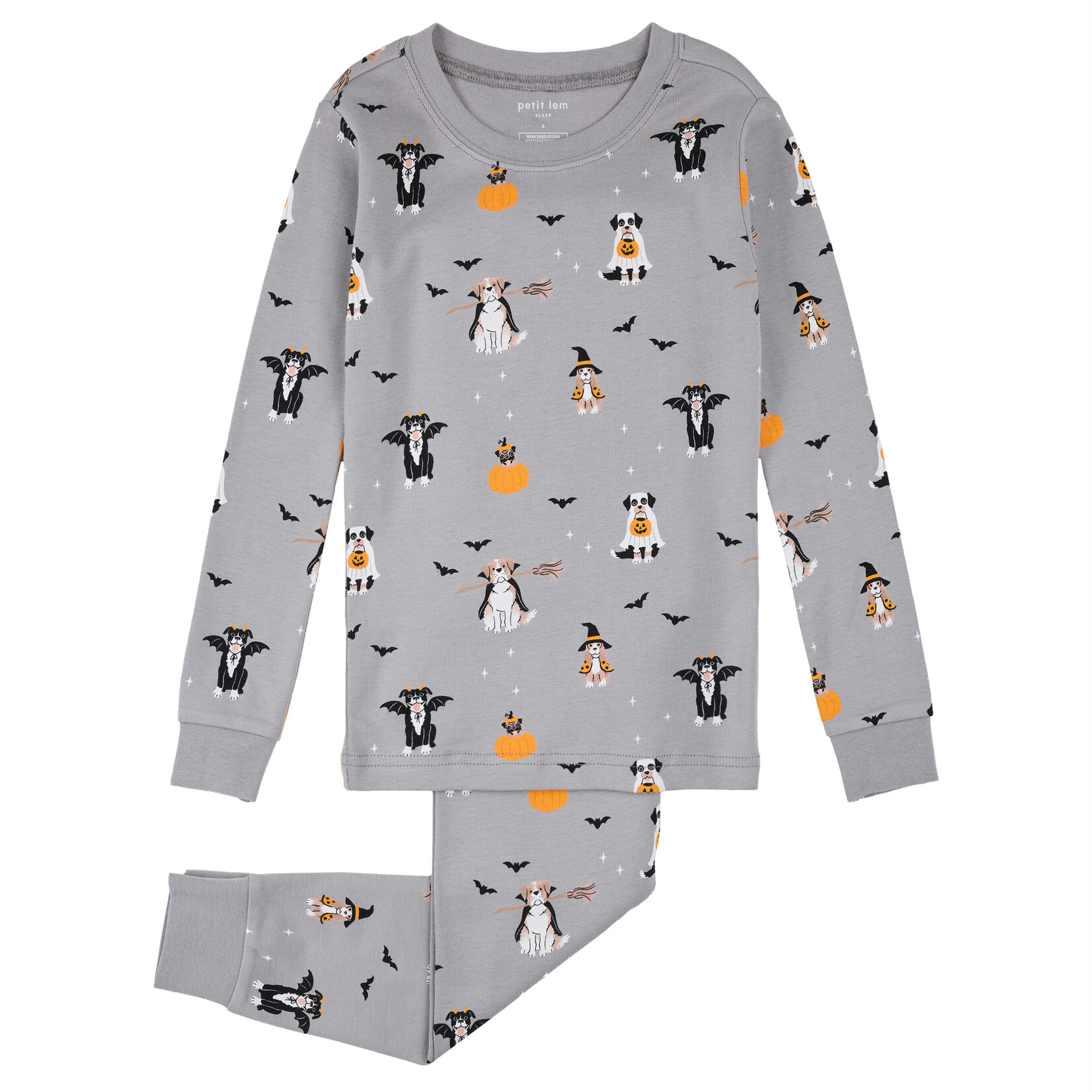 Petit Lem PETIT LEM - Grey Halloween pyjama set with dog and pumpkin print (2 pcs.)