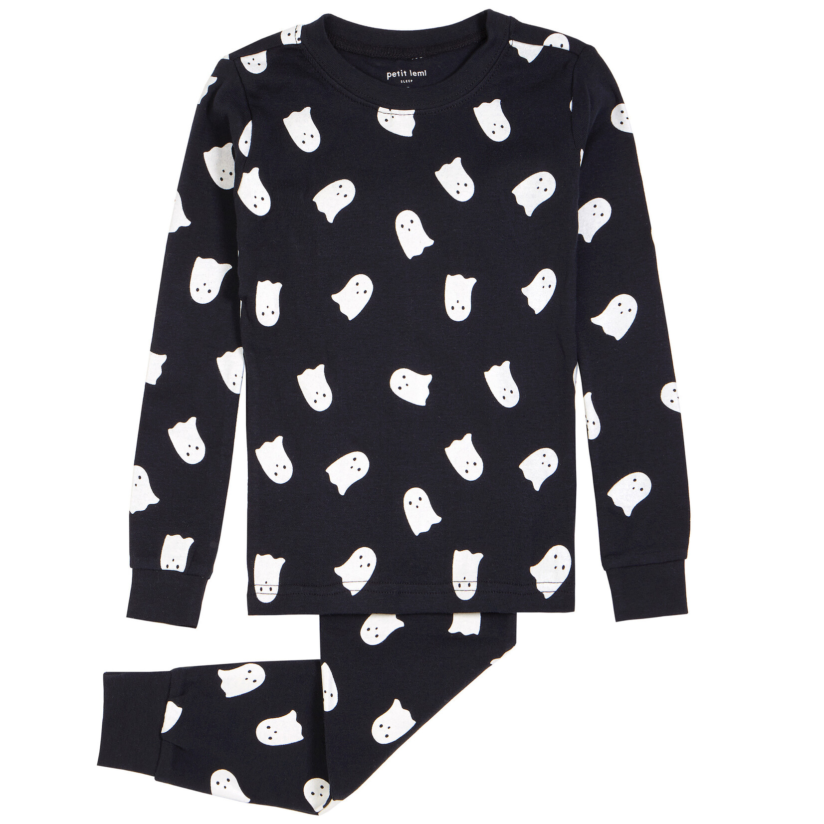 Petit Lem PETIT LEM - Black glow-in-the-dark Halloween pyjama set with ghost print (2 pcs.)