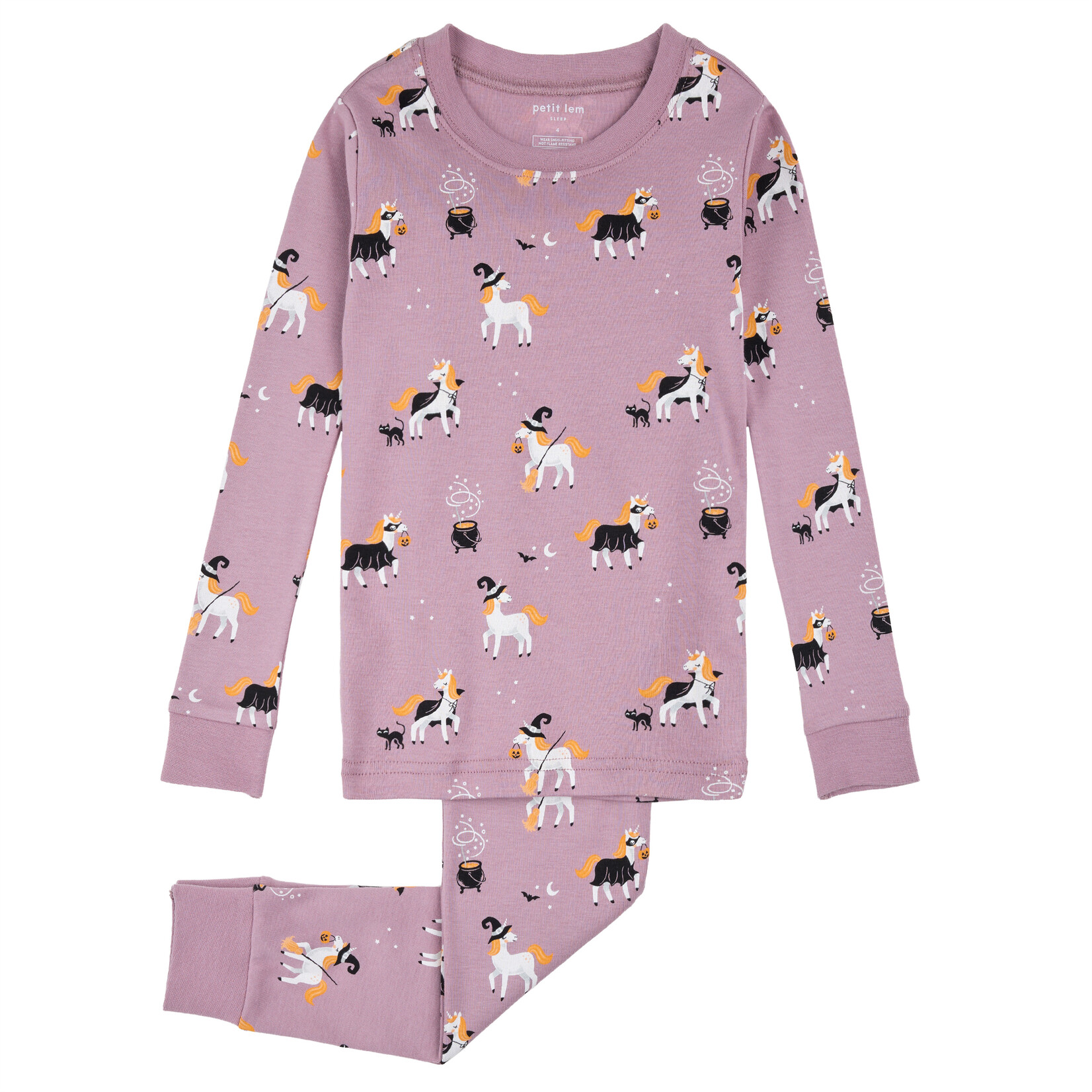 Petit Lem PETIT LEM - Powder purple Halloween pyjama set with witchy unicorn print (2 pcs.)