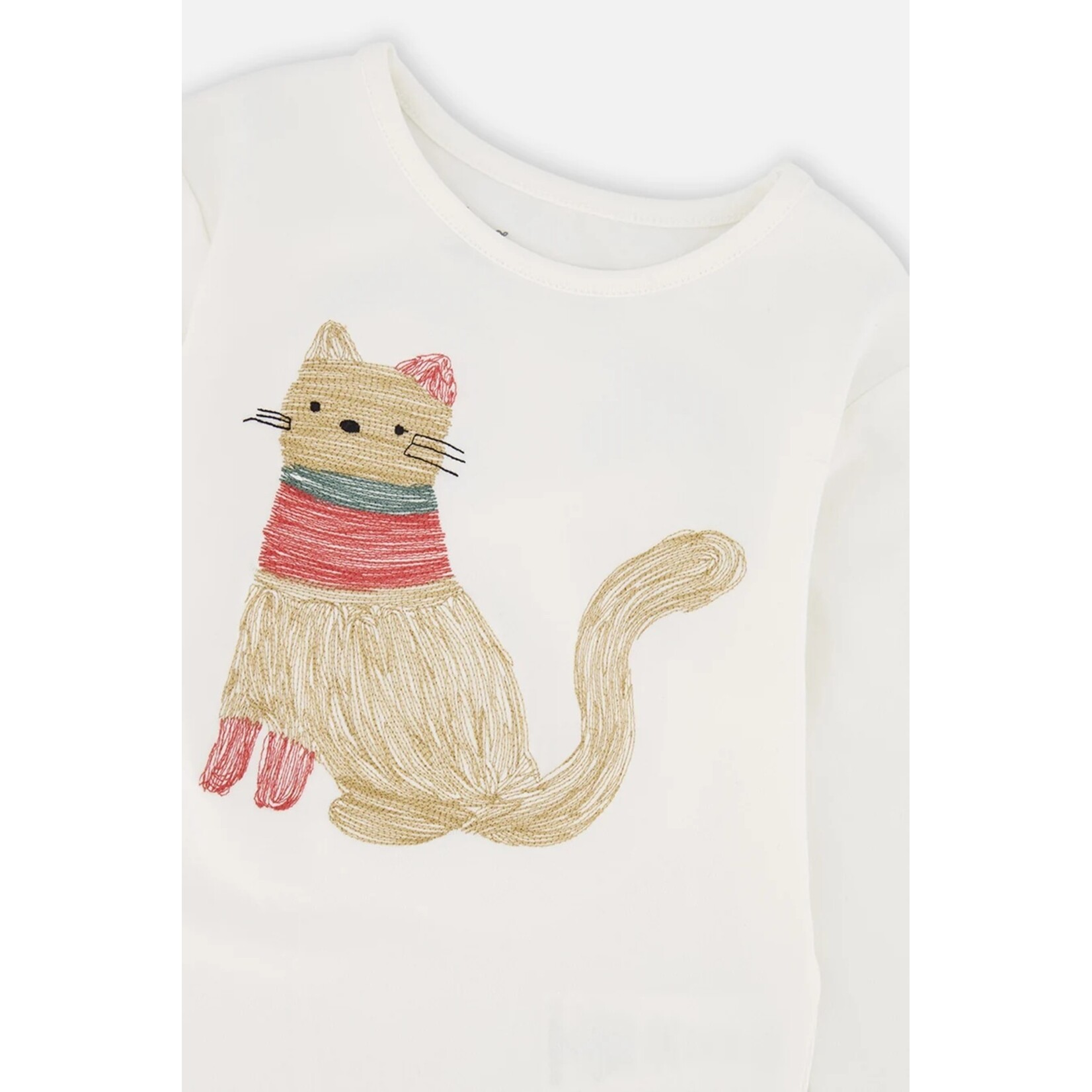 Deux par Deux DEUX PAR DEUX - T-shirt manches longues blanc cassé avec broderie chat