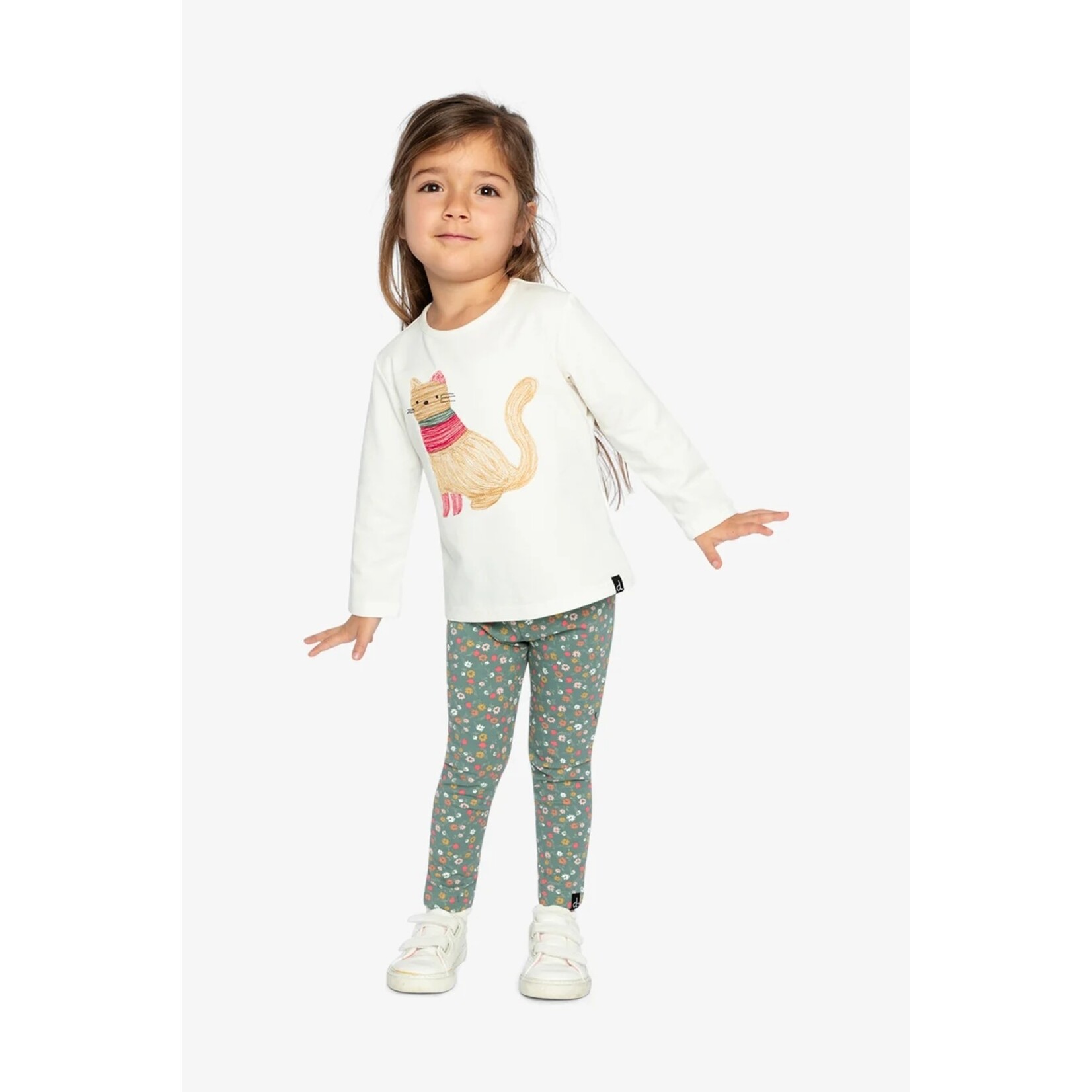 Deux par Deux  DEUX PAR DEUX - Off-white long-sleeved T-shirt with cat embroidery