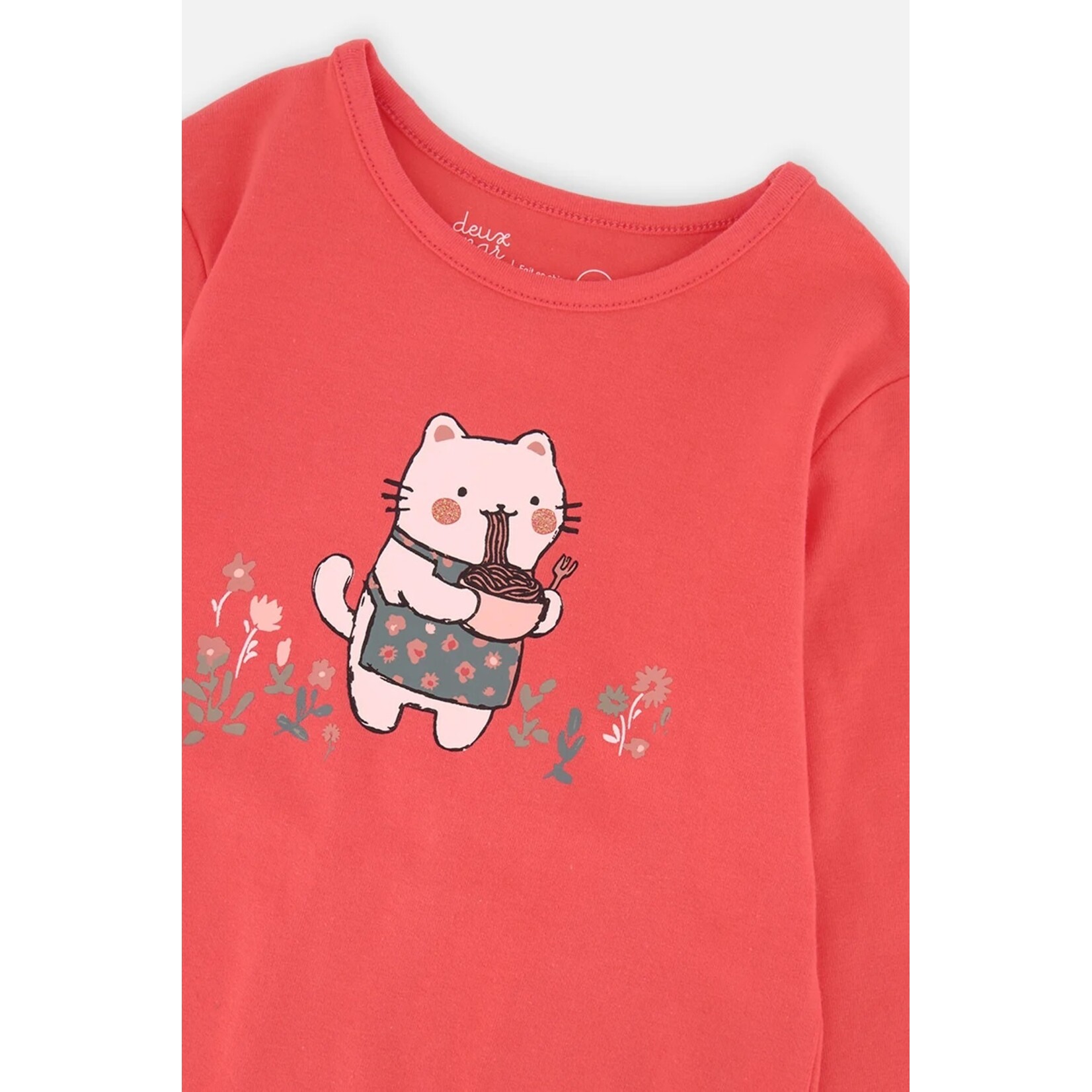 Deux par Deux DEUX PAR DEUX - T-shirt manches longues rose corail avec imprimé de chat