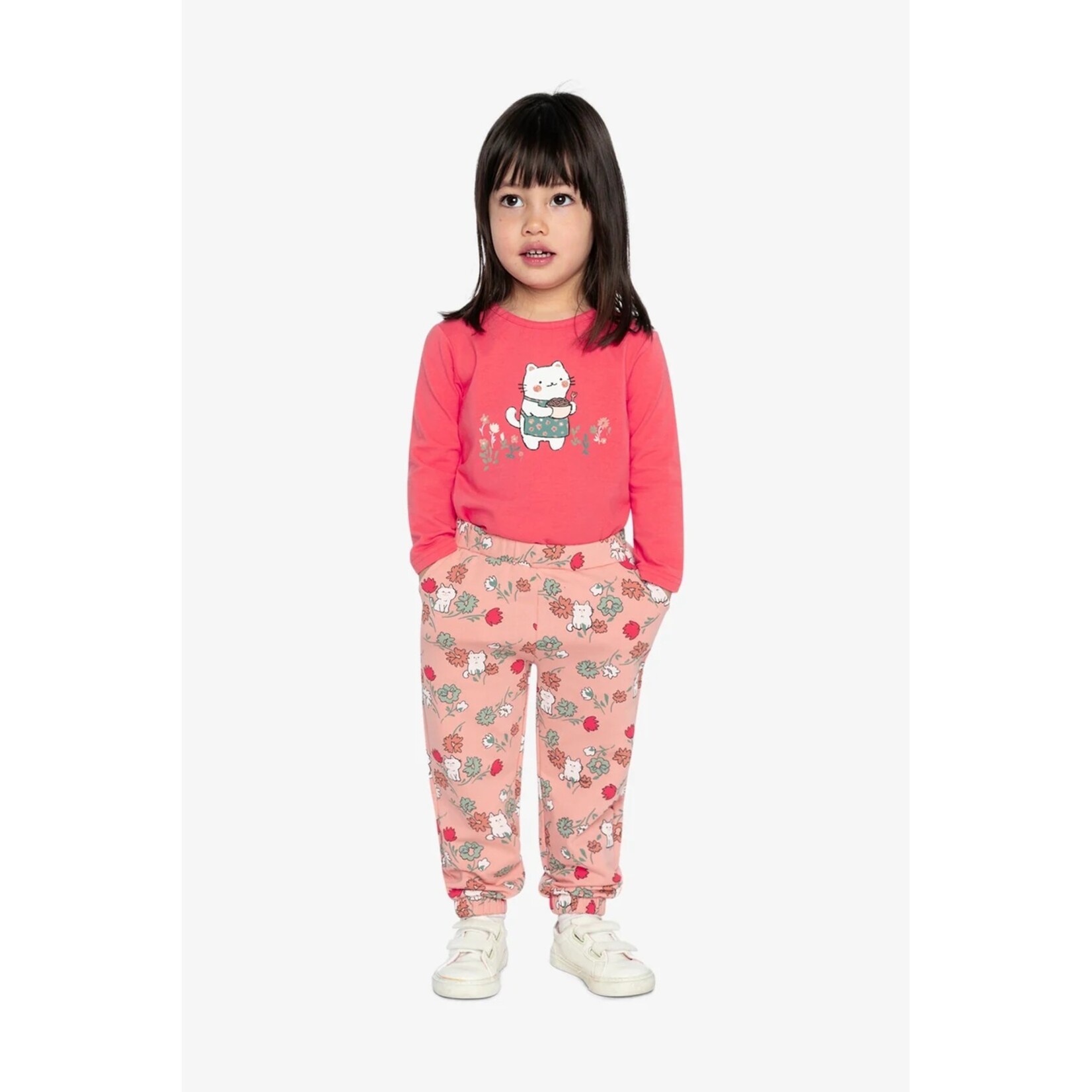Deux par Deux DEUX PAR DEUX - T-shirt manches longues rose corail avec imprimé de chat