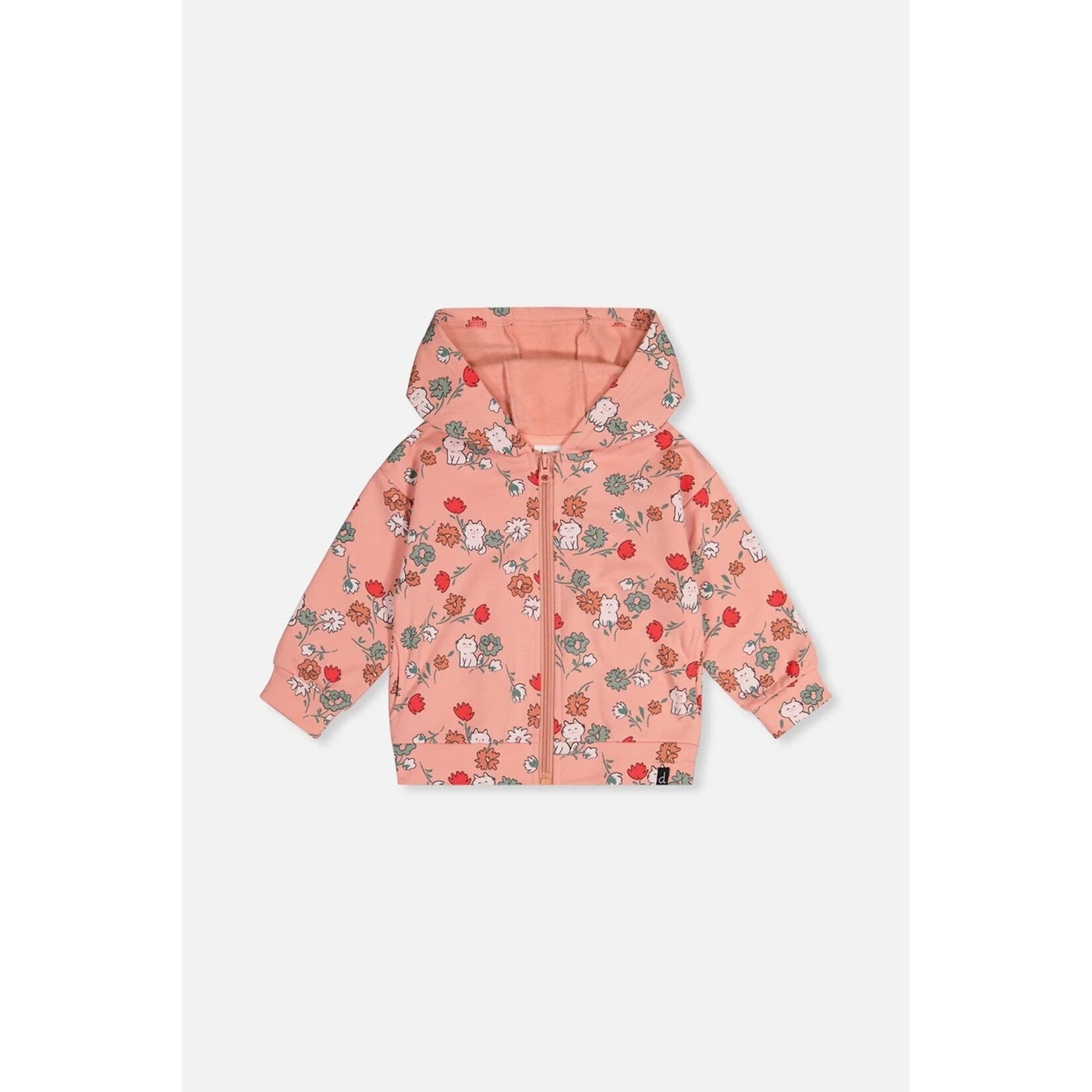 Deux par Deux  DEUX PAR DEUX - Pink fleece hooded cardigan with cat print