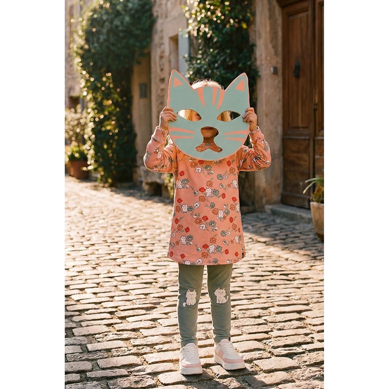 Deux par Deux DEUX PAR DEUX - Robe en molleton rose imprimé chats