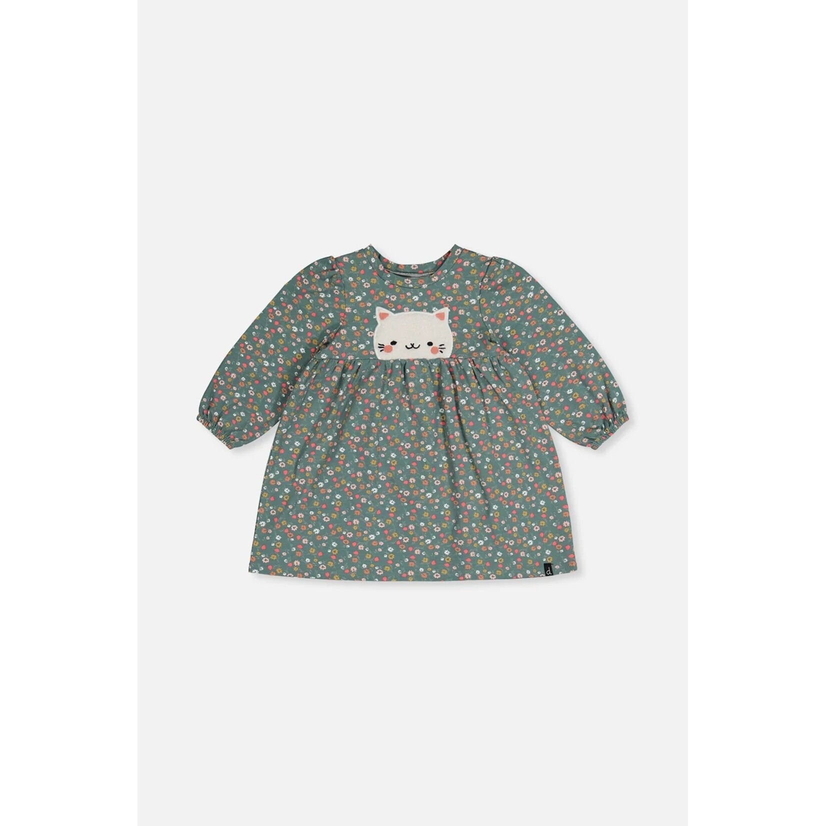 Deux par Deux  DEUX PAR DEUX - Green dress with floral and cat print