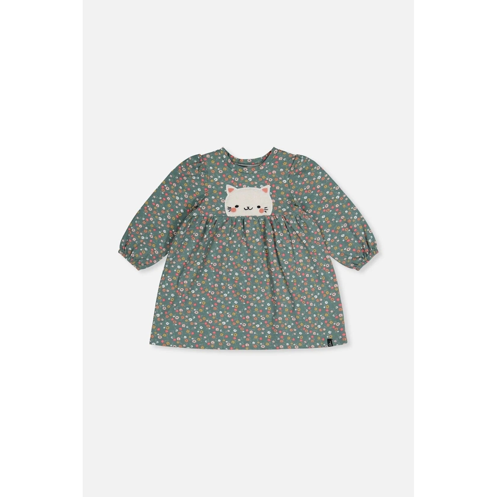 Deux par Deux DEUX PAR DEUX - Robe verte imprimée fleurs et chat