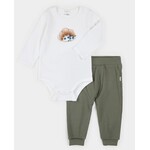 Petit Lem PETIT LEM -  Ensemble cache-couche blanc à imprimé de croissant et bleuets et pantalon gaufré vert forêt (2 mcx)