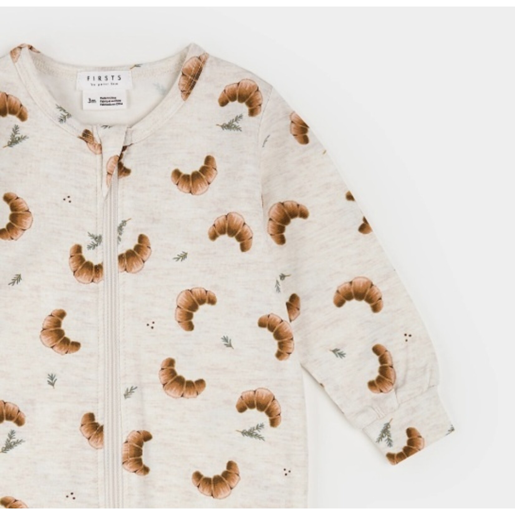 Petit Lem PETIT LEM - Heather beige baby pyjamas with croissant print