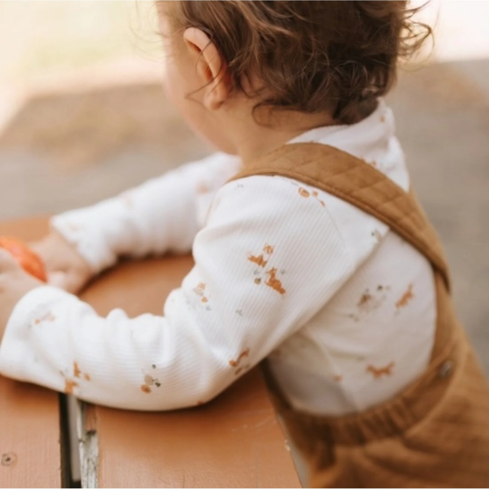 Petit Lem PETIT LEM - Onesie with autumn fox print and brown overalls with a waffle effect two-piece set
