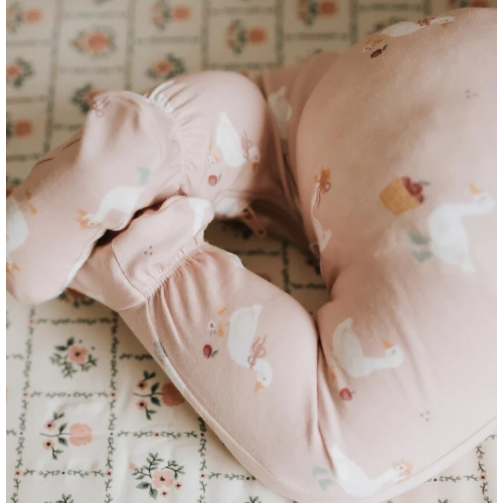 Petit Lem PETIT LEM - Pink baby pyjamas with autumn white duck print