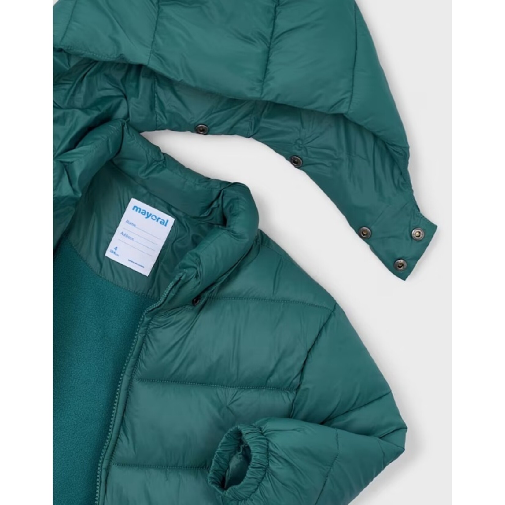 Mayoral MAYORAL - Ultra-lightweight mid-season quilted coat in grey-green with detachable hood