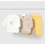 Mayoral MAYORAL - Ensemble 3 pièces - t-shirt blanc à manches longues et imprimé d'éléphant, pantalon jaune et veste beige chiné à motifs d'étoiles