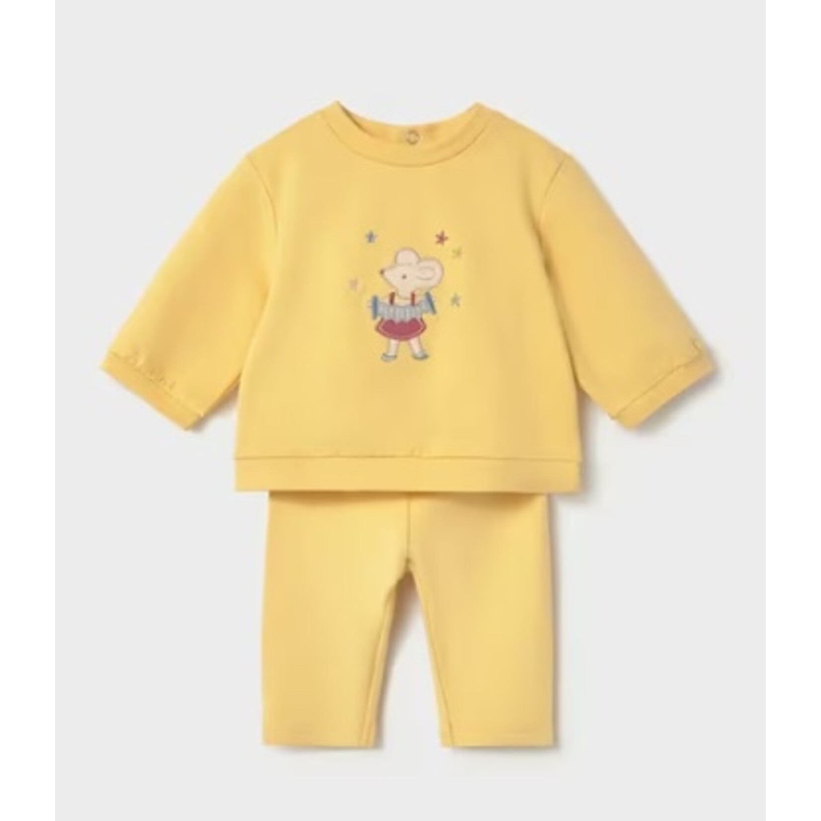 Mayoral MAYORAL - Ensemble 2 pièces: Pull jaune avec broderie d'une souris et pantalon jaune