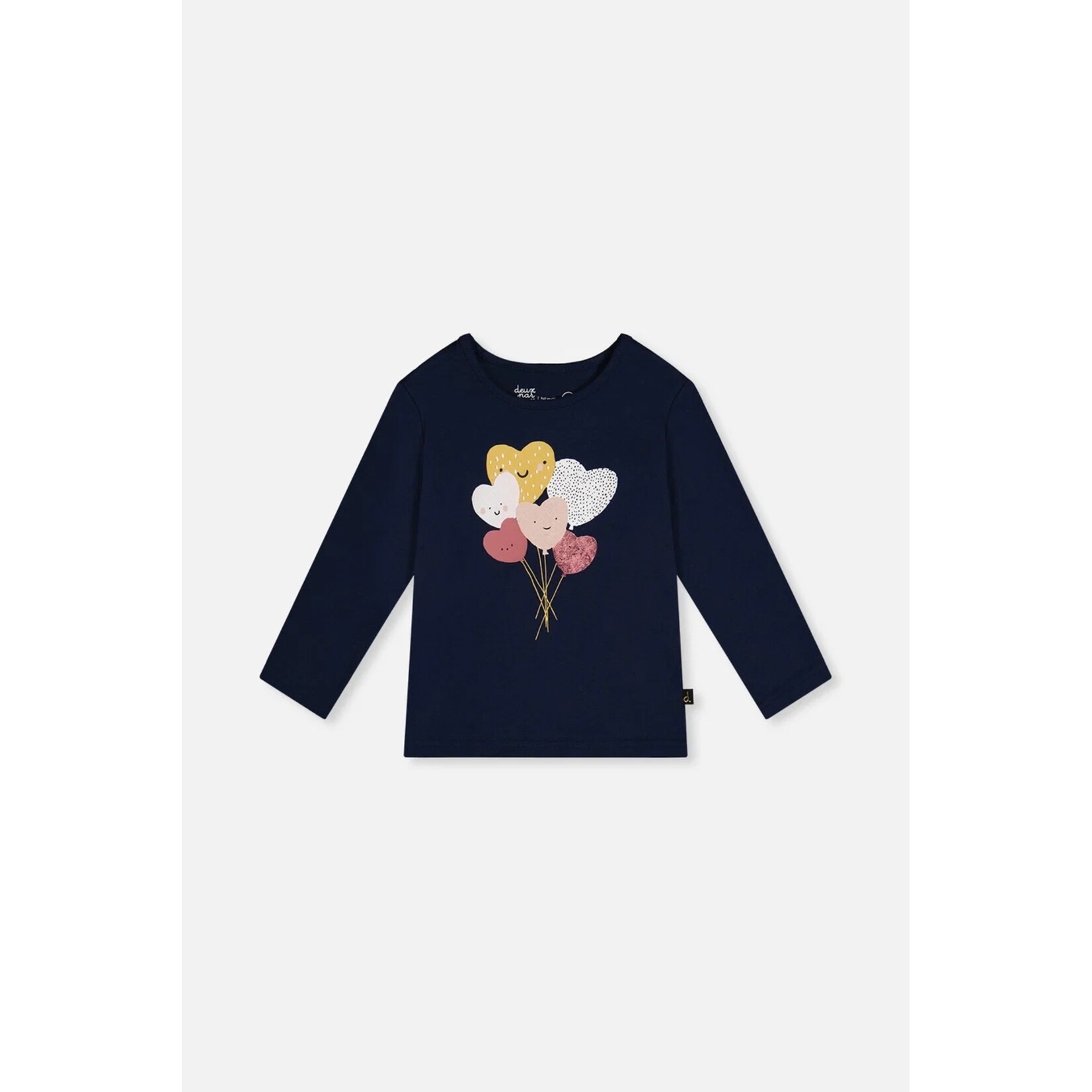 Deux par Deux DEUX PAR DEUX - T-shirt manches longues marine avec imprimé bouquet ballons  en cœurs brillants