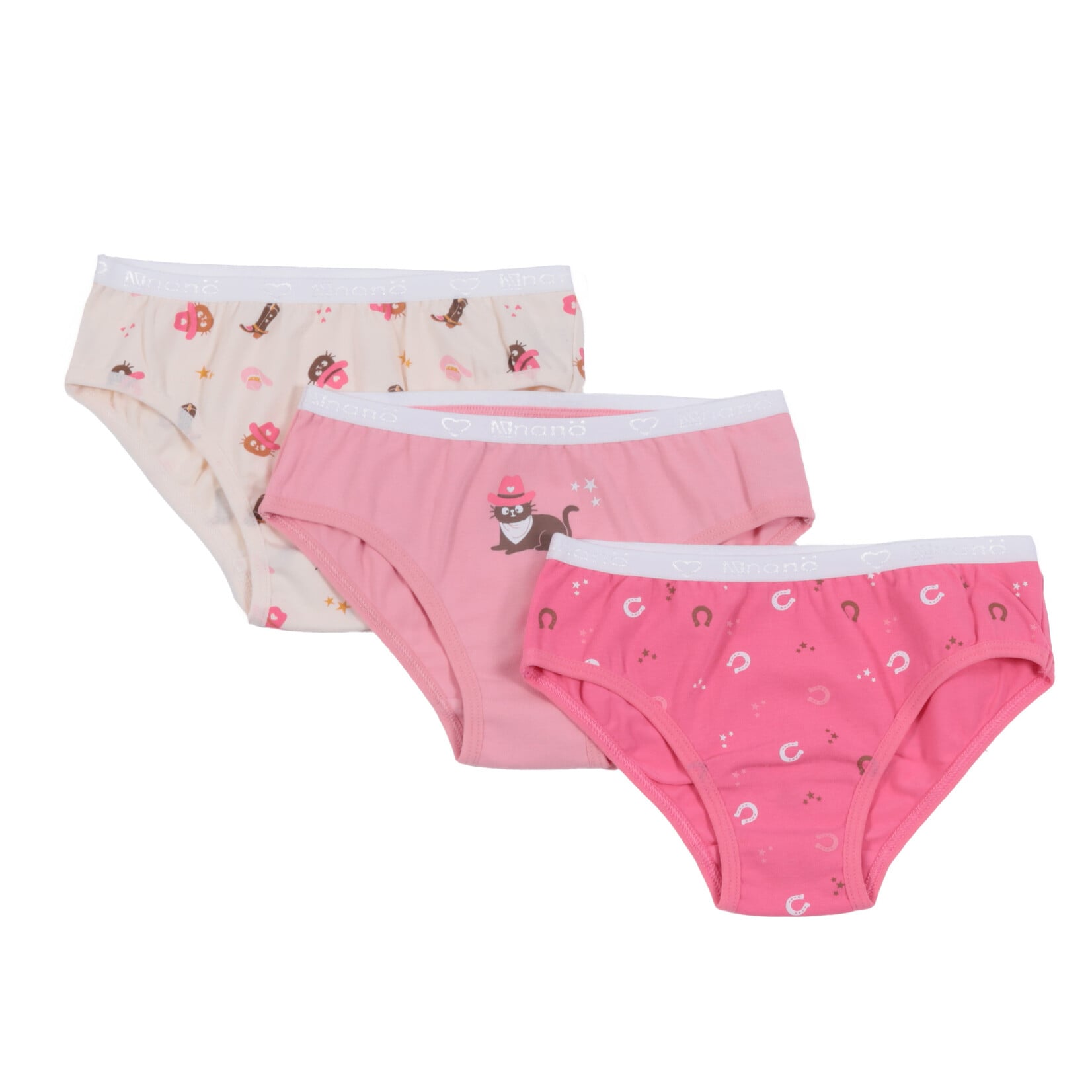 Nanö NANÖ - Lot de 3 culottes à inspiration chat et cowboy ' Ivoire - Rose pâle - Rose vif'