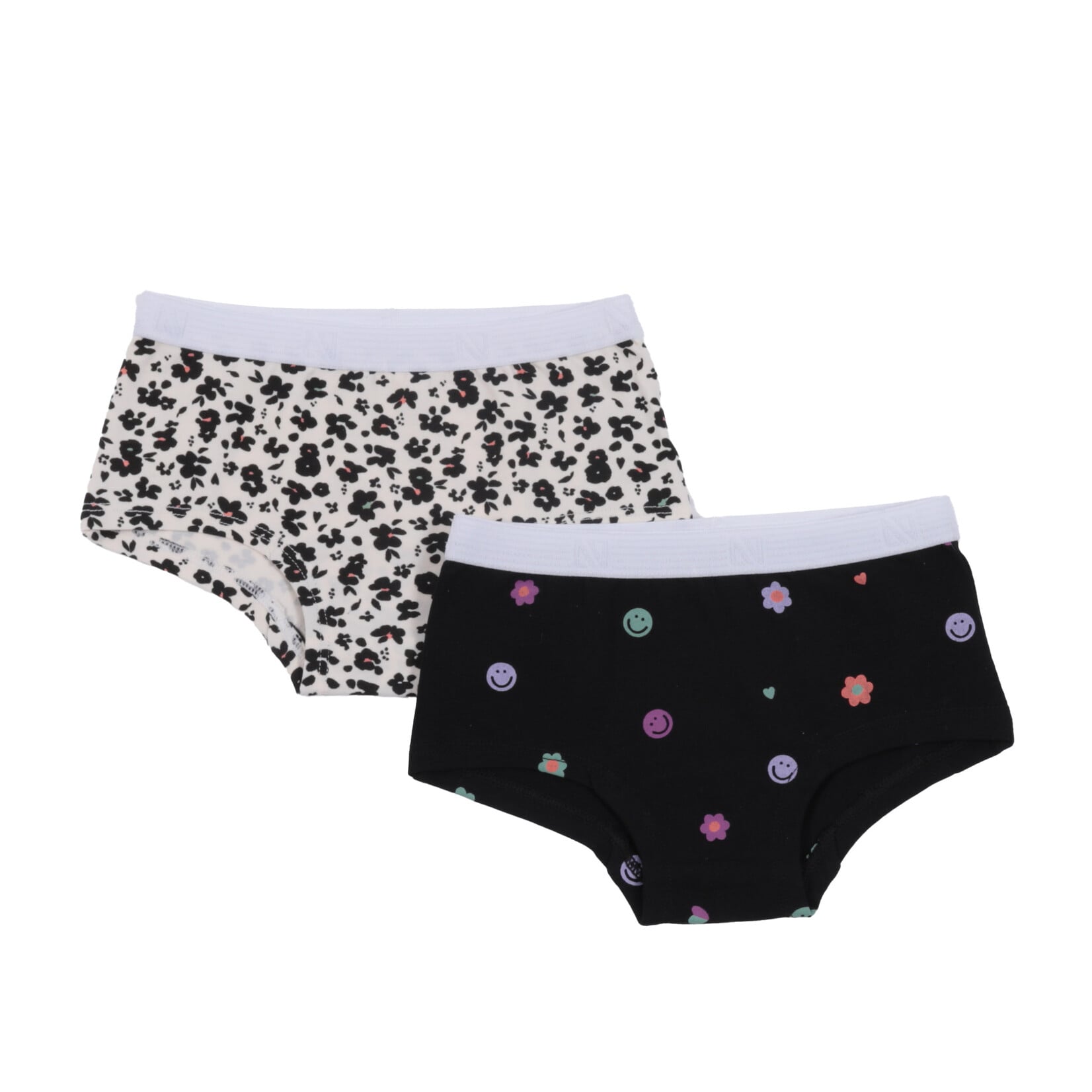 Nanö NANÖ - Lot de 2 culottes garçonnes avec fleurs et sourires ' Noir - Ivoire '