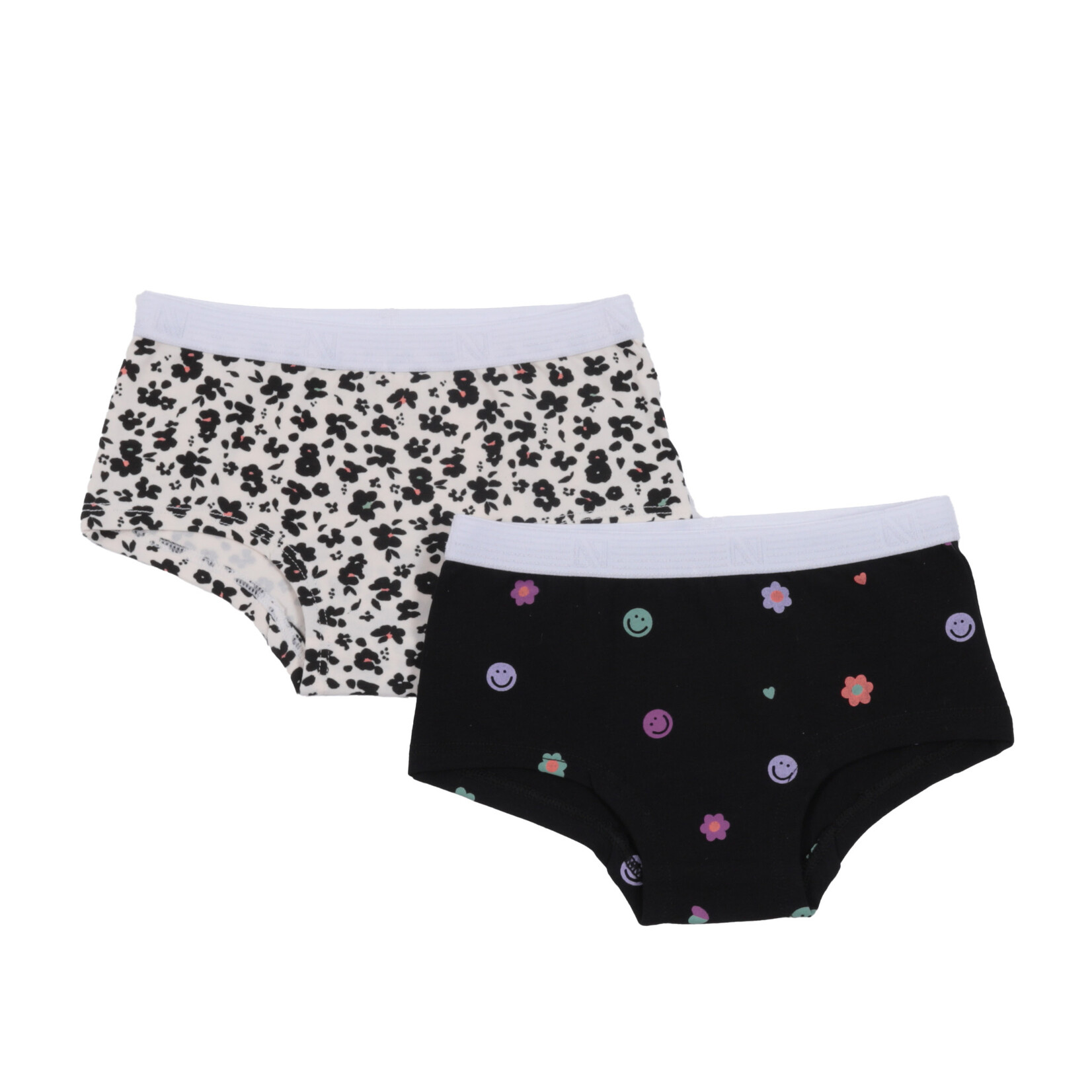 Nanö NANÖ - Set of 2 boy-cut briefs with flowers and smiles ' Black - Ivory '