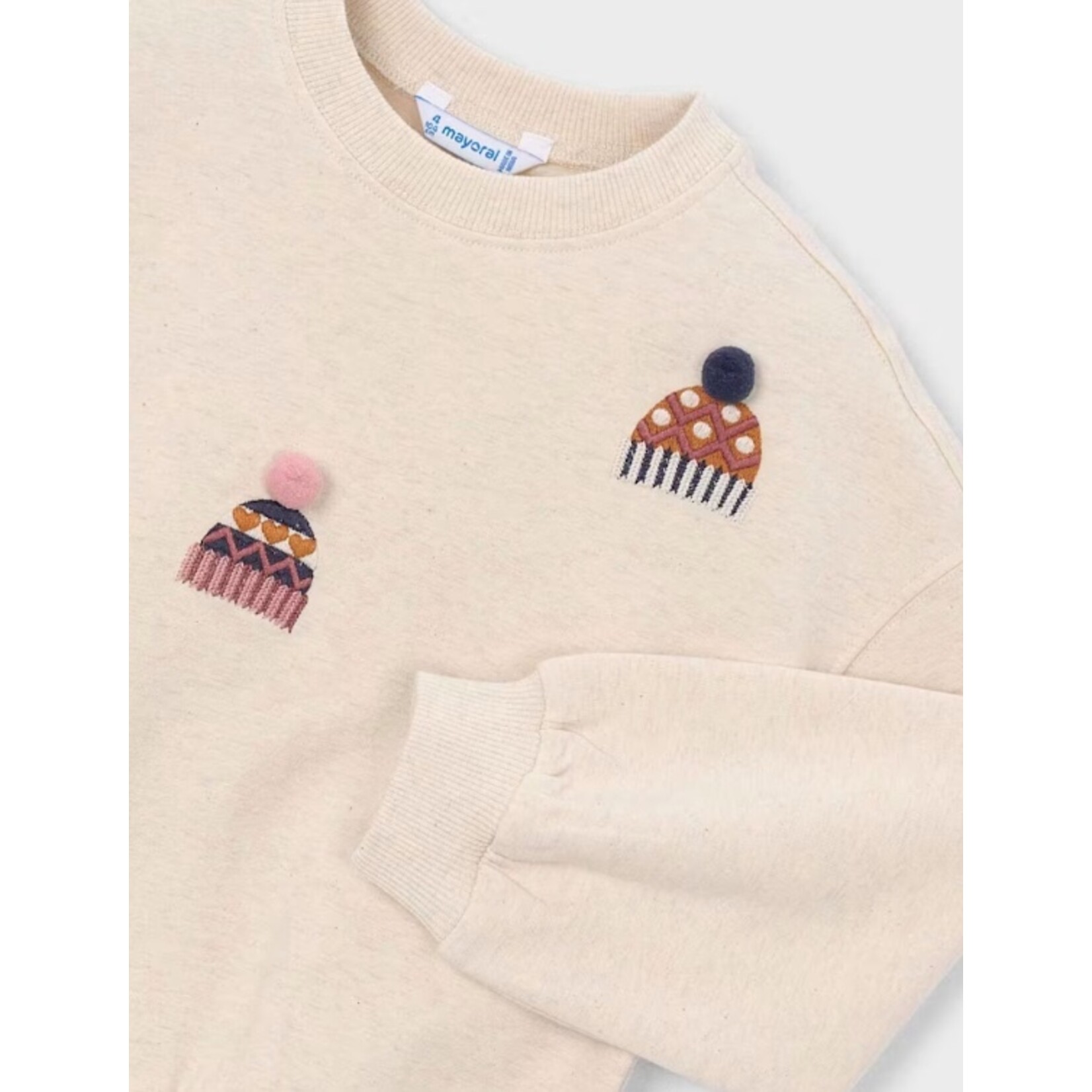Mayoral MAYORAL - Beige long-sleeved pullover sweater with beanie embroidery