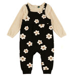 Nanö NANÖ - Two-piece set with flower-printed overalls and ribed cream onesie 'Ame des prairies'