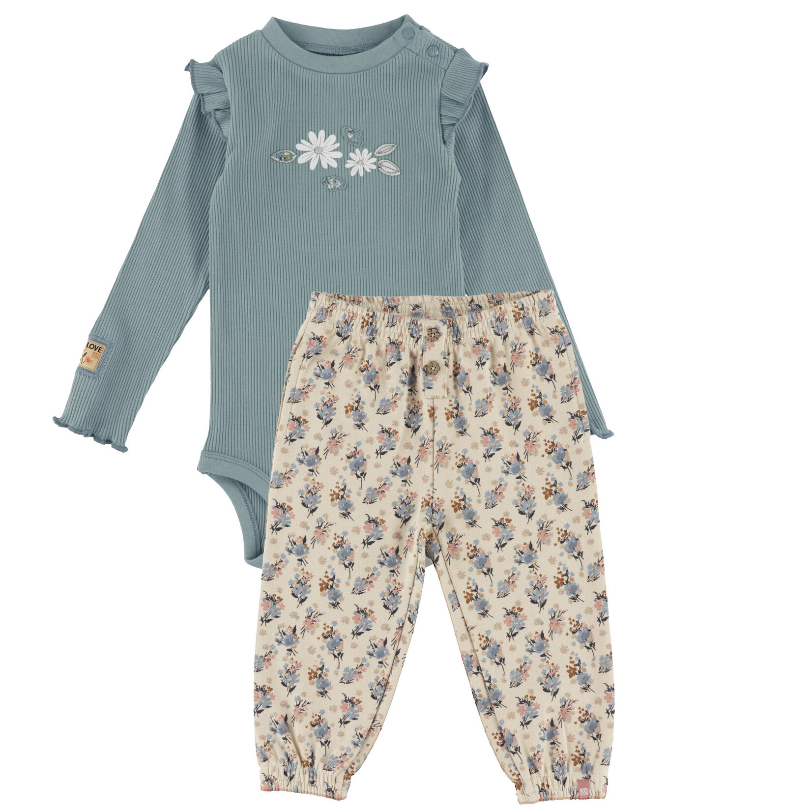 Nanö NANÖ -Two-piece set with micro-cord pants and a ribbed onesie 'Charmante floraison'