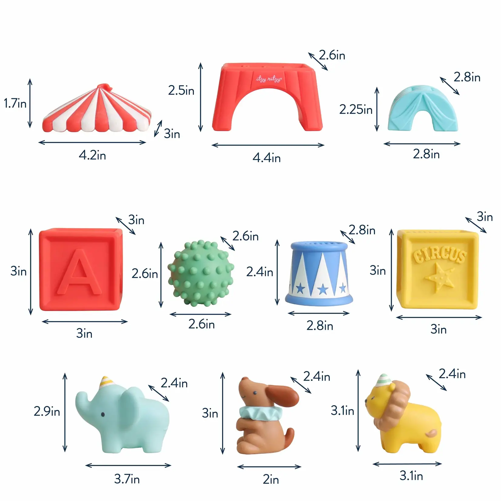Itzy Ritzy ITZY RITZY - Ensemble de 10 blocs, boules et personnages sensoriels Itzy Blocks™ -- thématique cirque