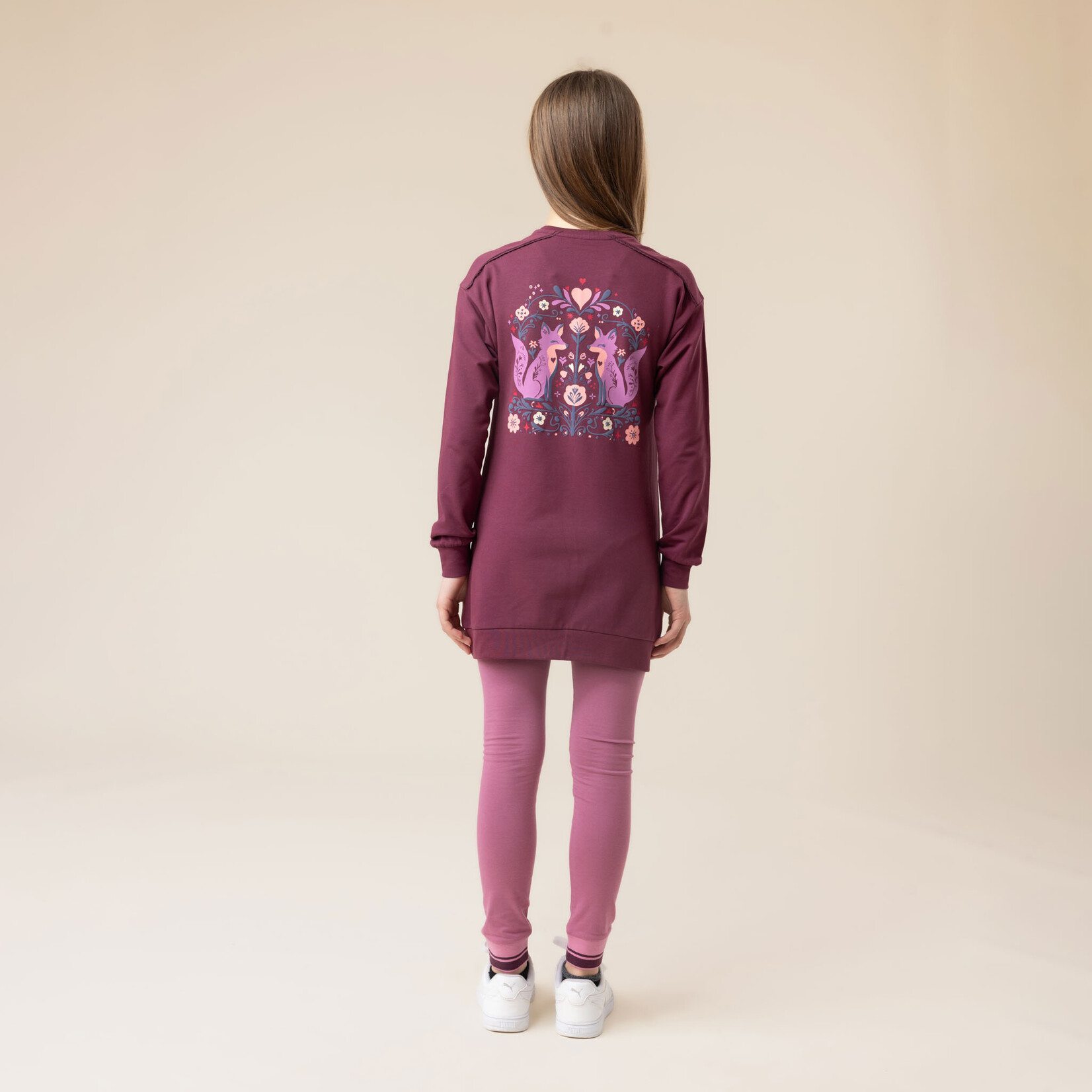 Nanö NANÖ - Burgundy long-sleeved tunic with animal print 'Douceur d'hiver'