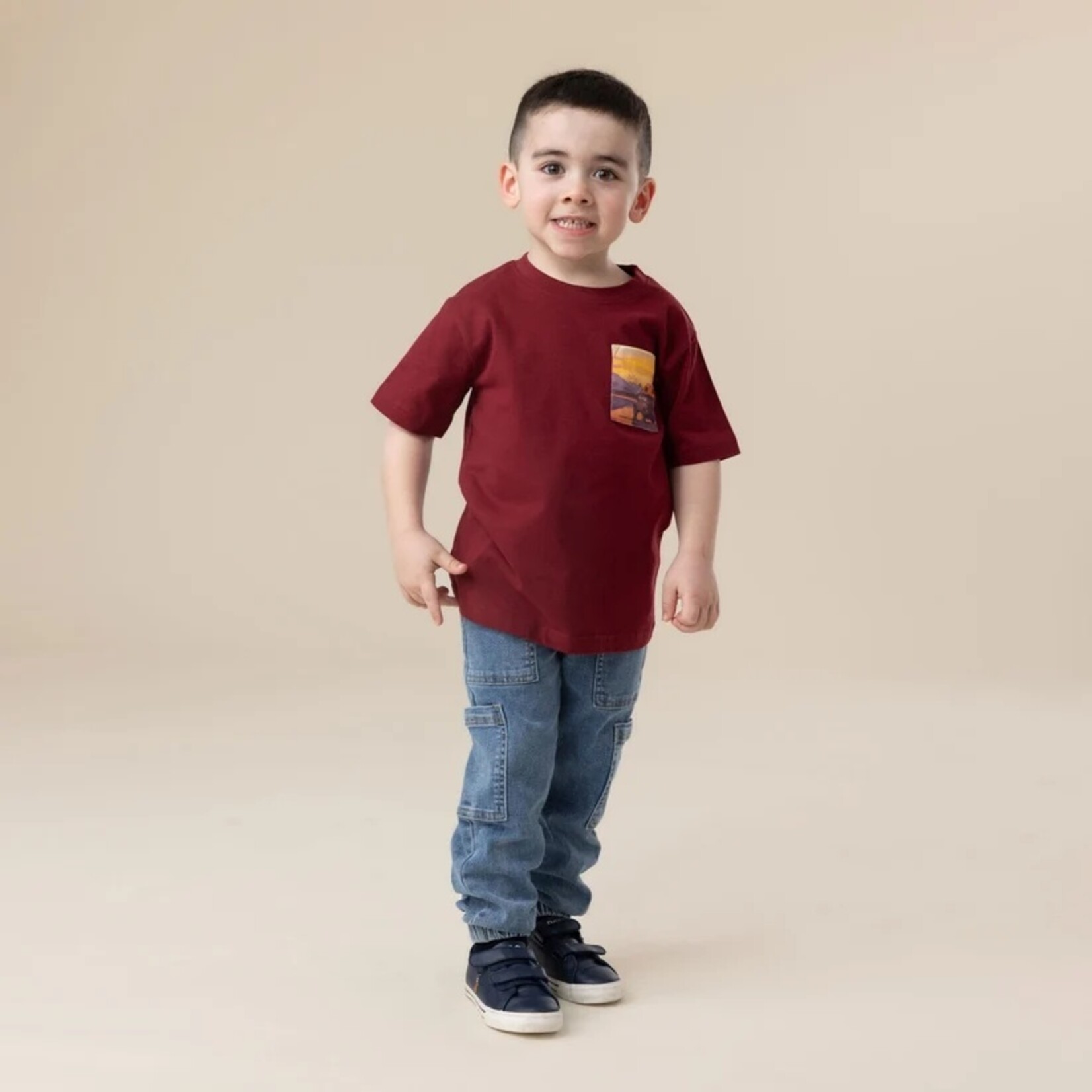 Nanö NANÖ - T-shirt bordeaux à manches courte avec poche imprimée coucher de soleil 'PROMO'