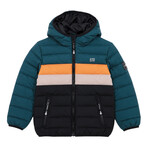 Nanö NANÖ - Manteau d'automne matelassé noir et à rayures vert forêt, orange et beige