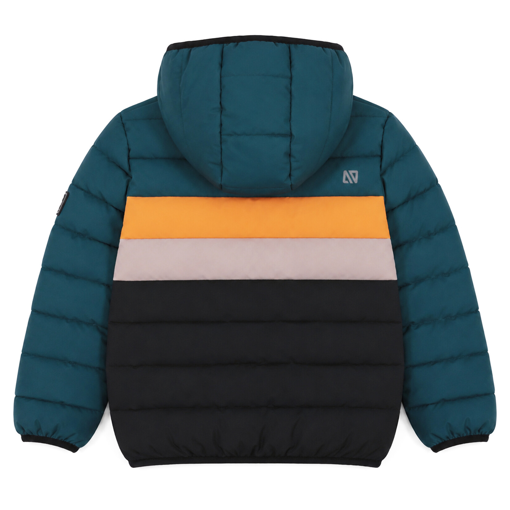 Nanö NANÖ - Manteau d'automne matelassé noir et à rayures vert forêt, orange et beige