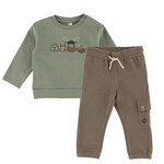 Nanö NANÖ - 2-Piece Set - Green long-sleeved top with animal embroidery and brown joggers 'Ma douce forêt'
