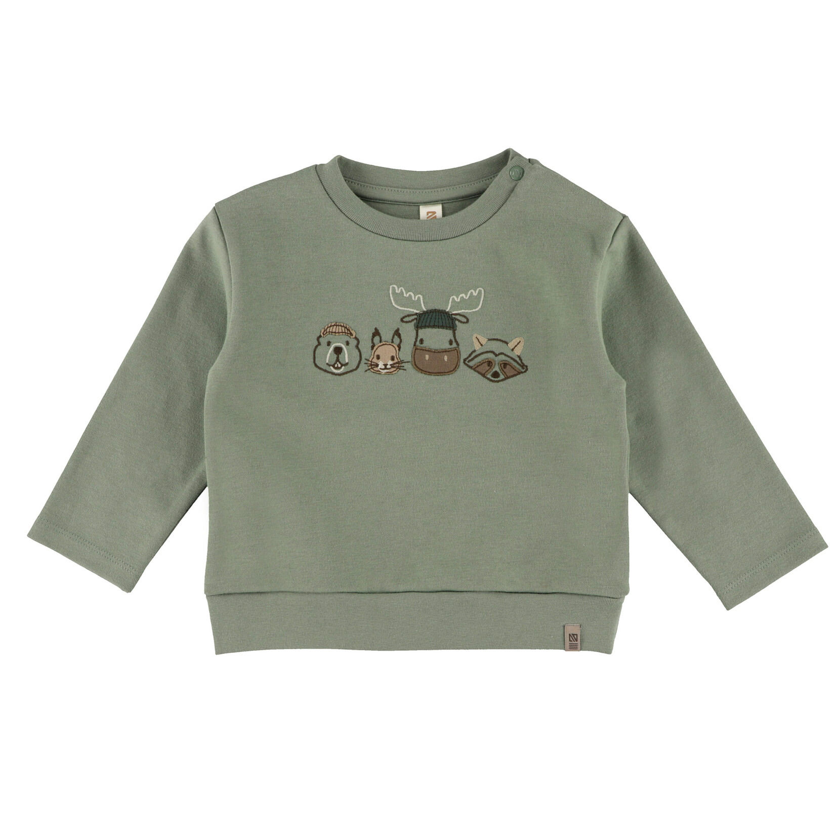 Nanö NANÖ - Ensemble 2 morceaux - Chandail vert manches longues avec broderies d'animaux et pantalon jogging brun 'Ma douce forêt'